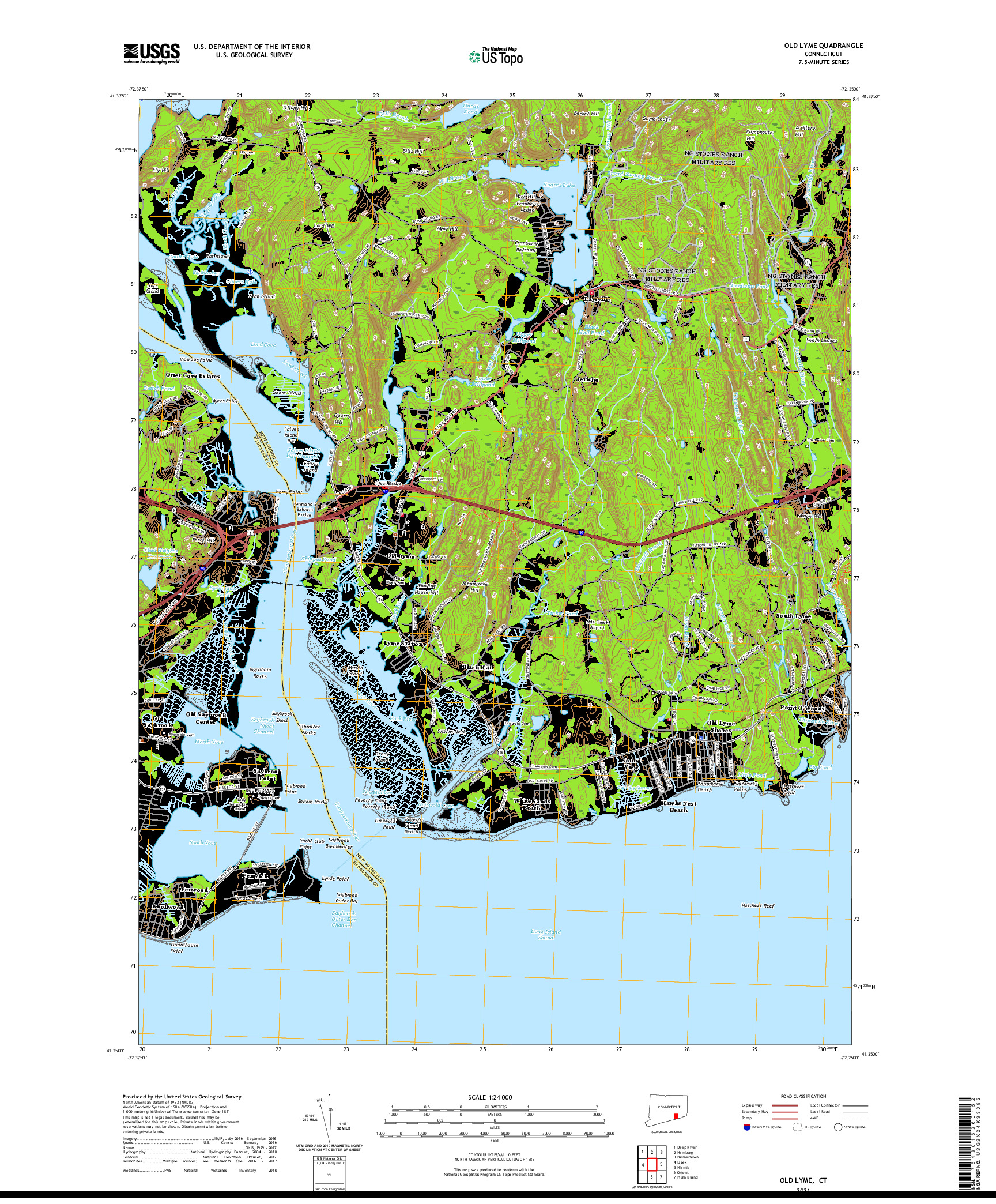USGS US TOPO 7.5-MINUTE MAP FOR OLD LYME, CT 2021