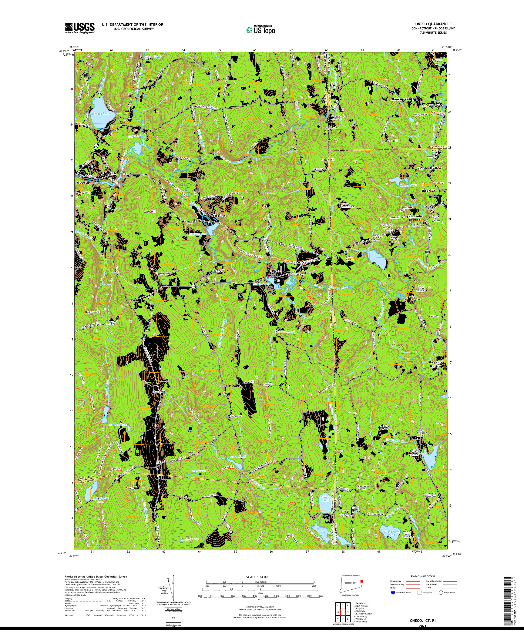 USGS US TOPO 7.5-MINUTE MAP FOR ONECO, CT,RI 2021