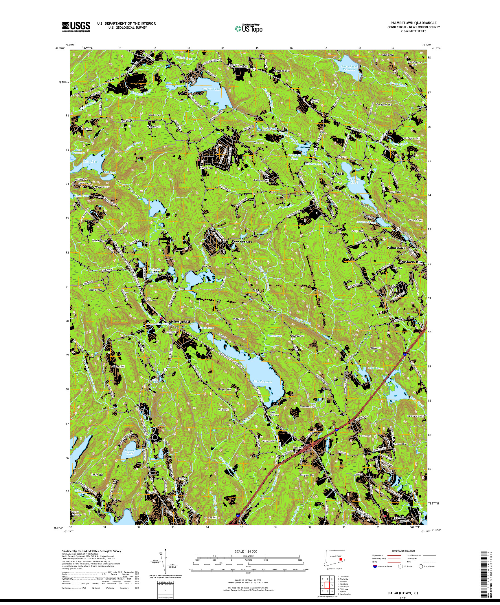 USGS US TOPO 7.5-MINUTE MAP FOR PALMERTOWN, CT 2021