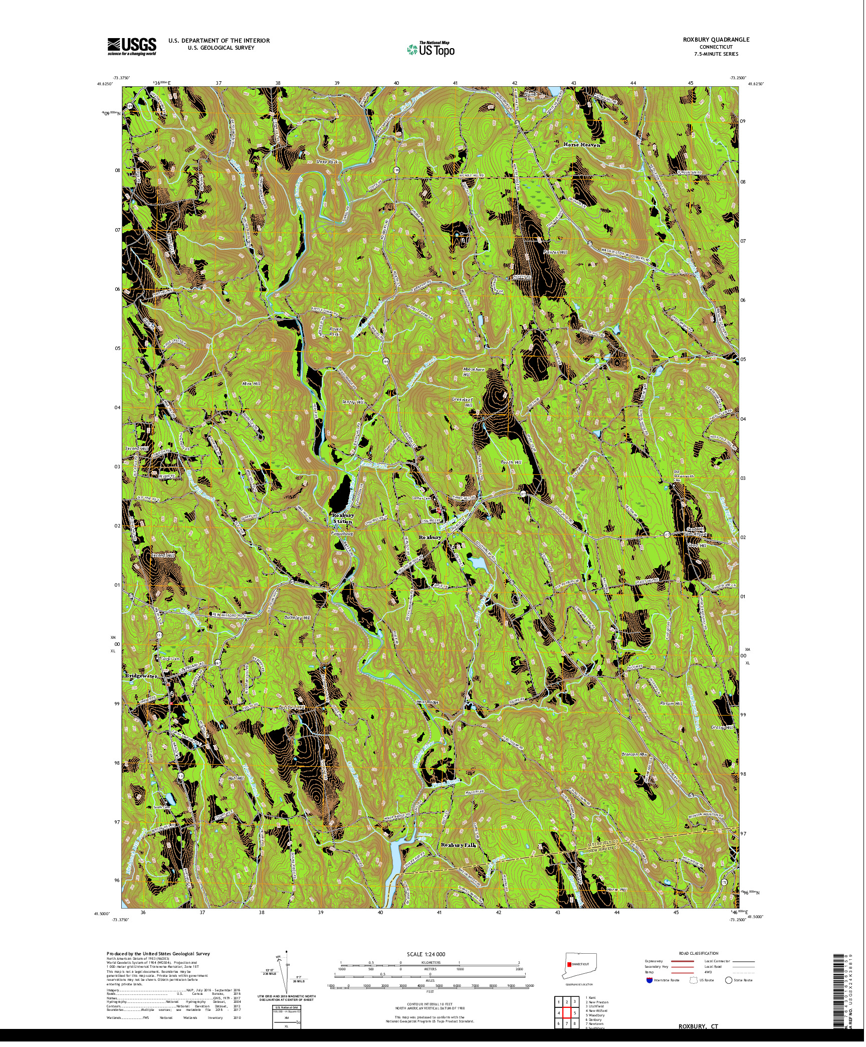 USGS US TOPO 7.5-MINUTE MAP FOR ROXBURY, CT 2021