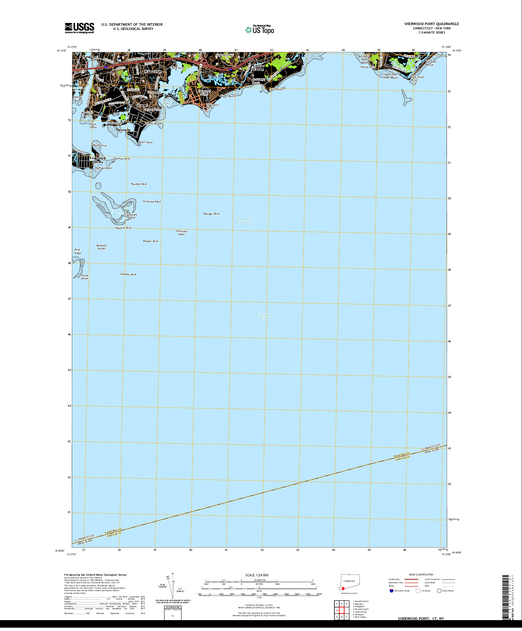 USGS US TOPO 7.5-MINUTE MAP FOR SHERWOOD POINT, CT,NY 2021