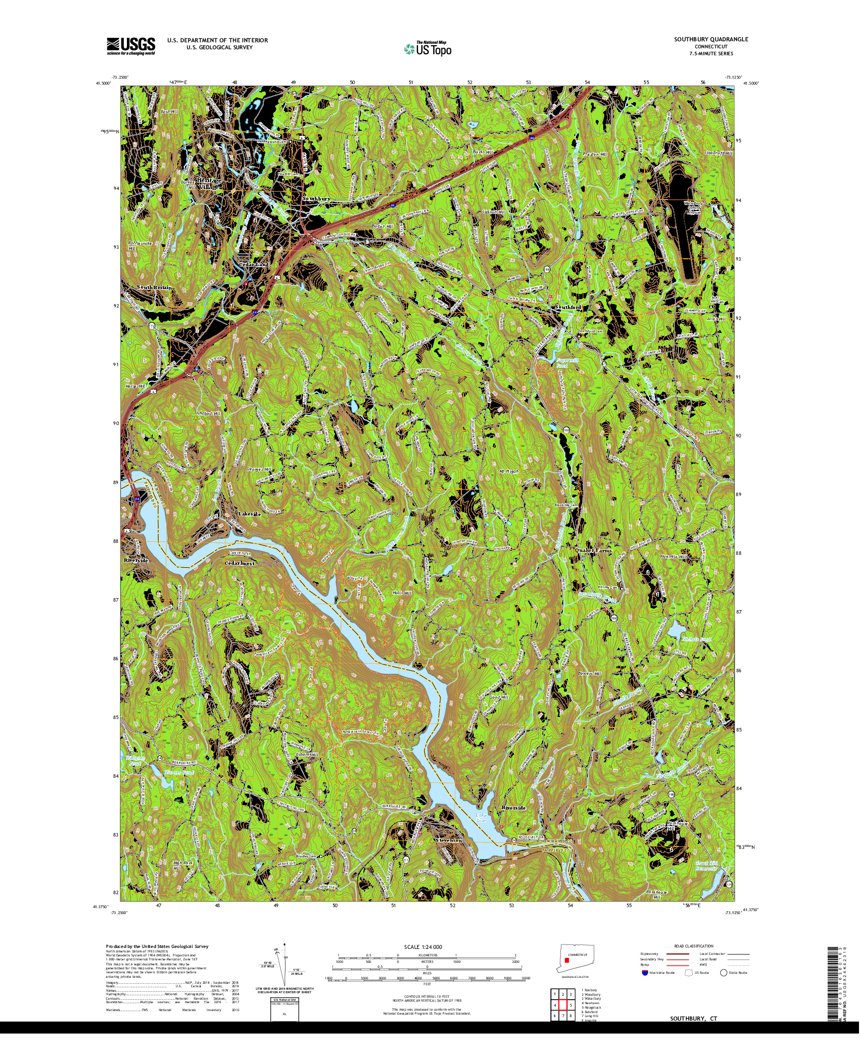 USGS US TOPO 7.5-MINUTE MAP FOR SOUTHBURY, CT 2021