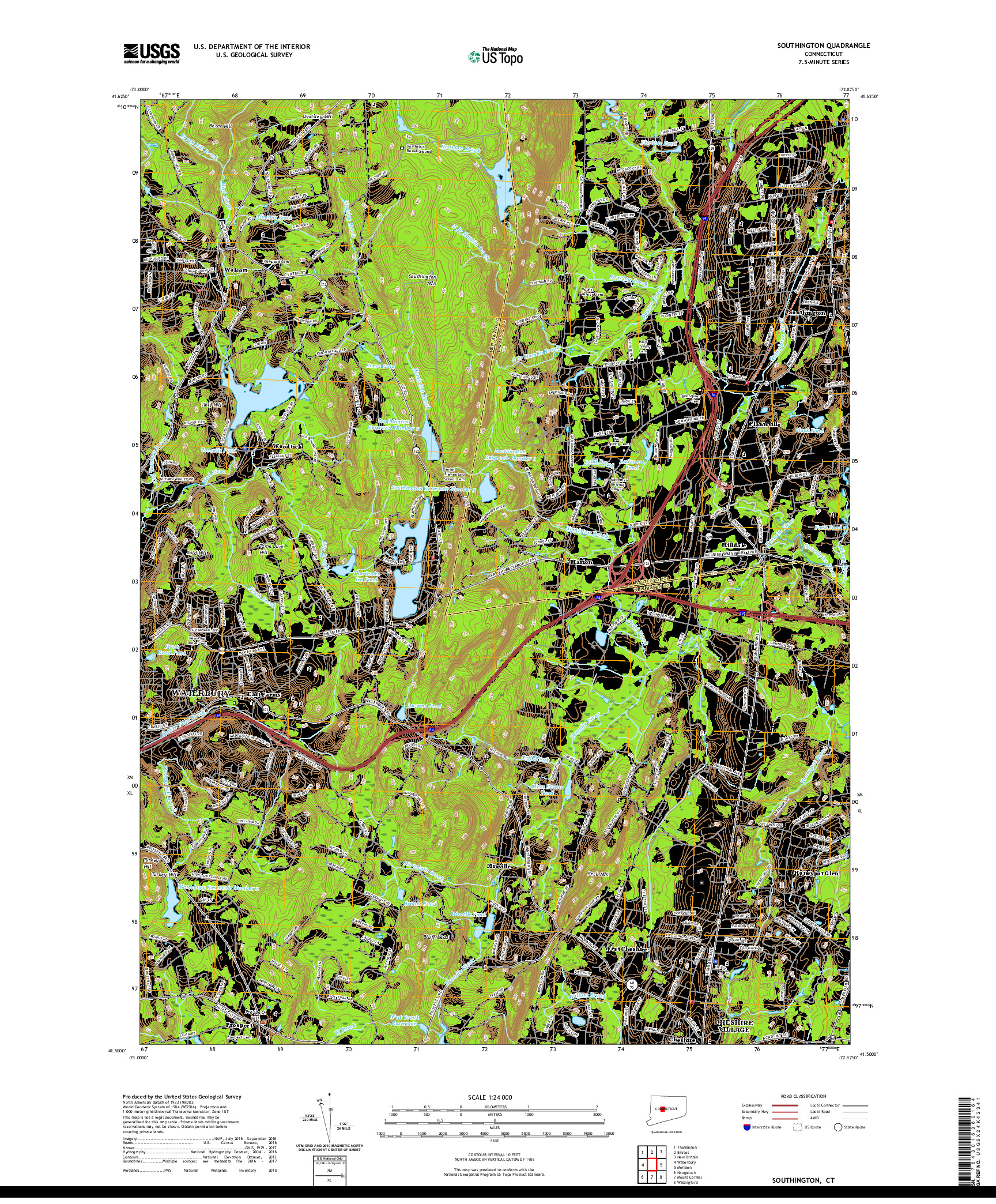 USGS US TOPO 7.5-MINUTE MAP FOR SOUTHINGTON, CT 2021