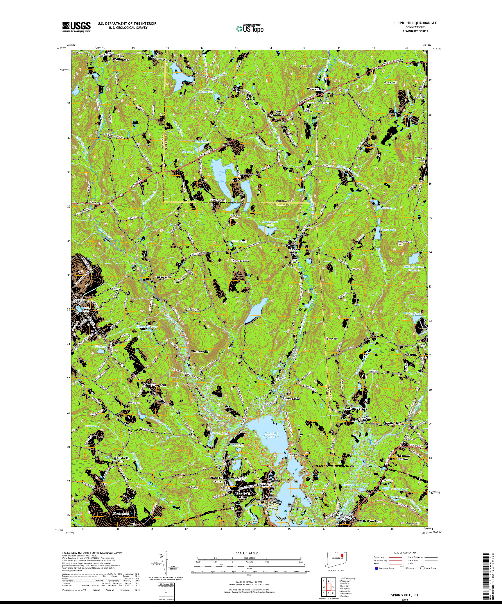 USGS US TOPO 7.5-MINUTE MAP FOR SPRING HILL, CT 2021