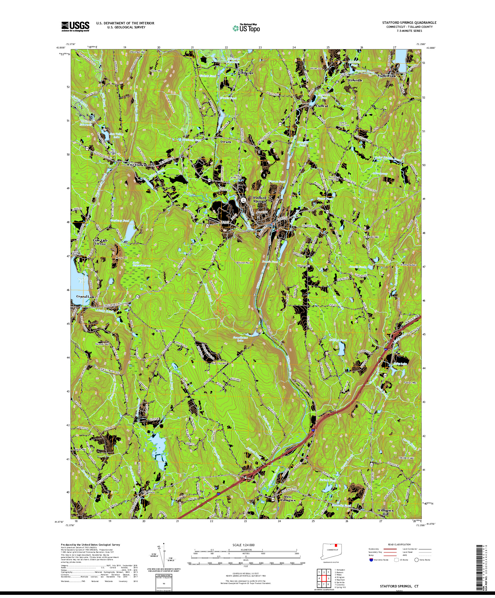 USGS US TOPO 7.5-MINUTE MAP FOR STAFFORD SPRINGS, CT 2021