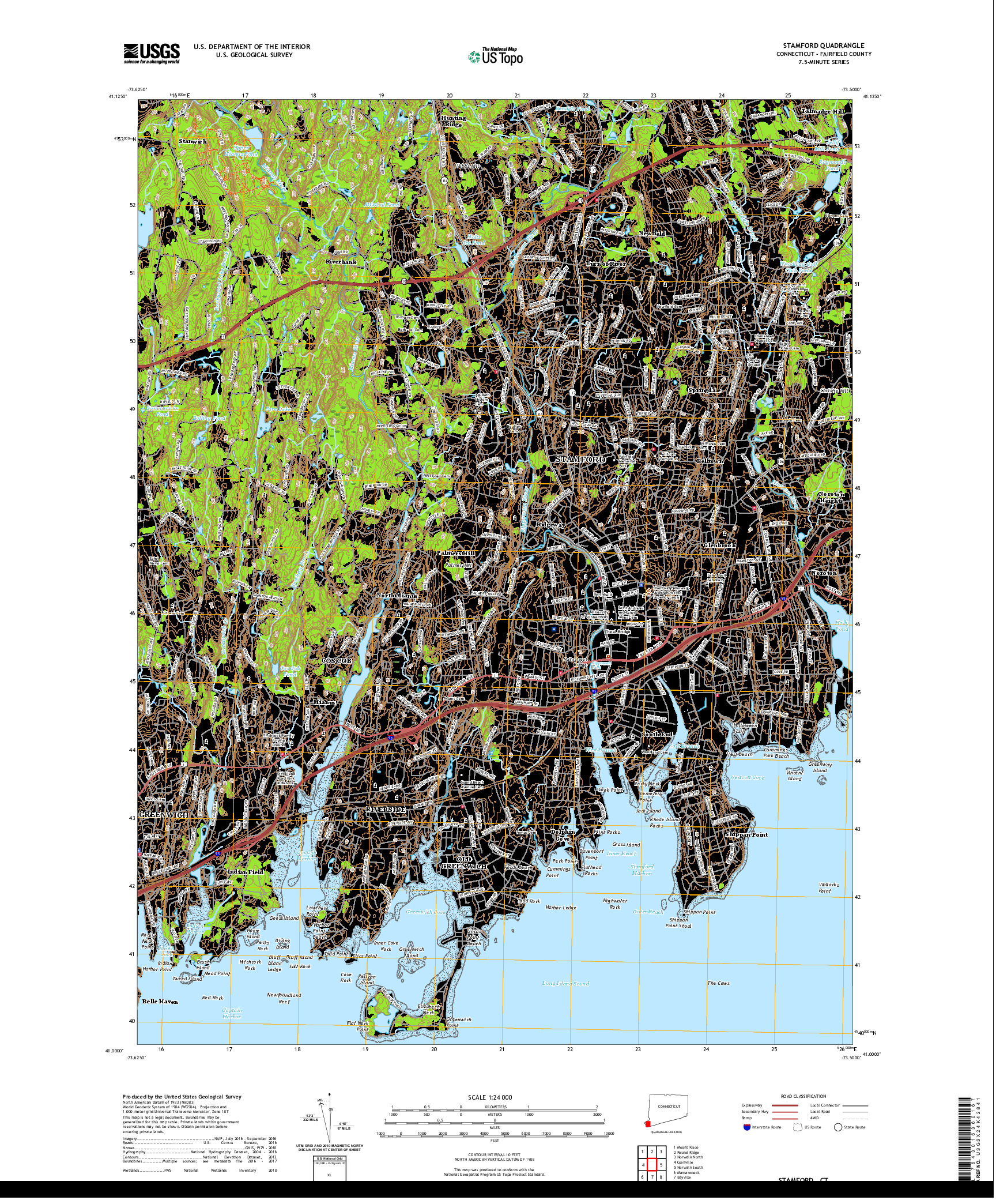 USGS US TOPO 7.5-MINUTE MAP FOR STAMFORD, CT 2021