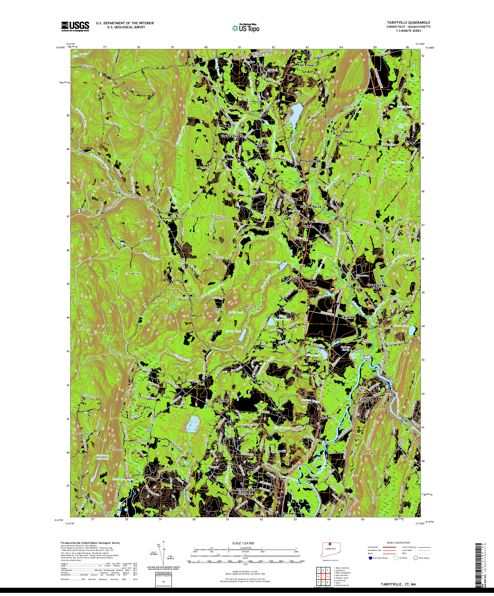USGS US TOPO 7.5-MINUTE MAP FOR TARIFFVILLE, CT,MA 2021
