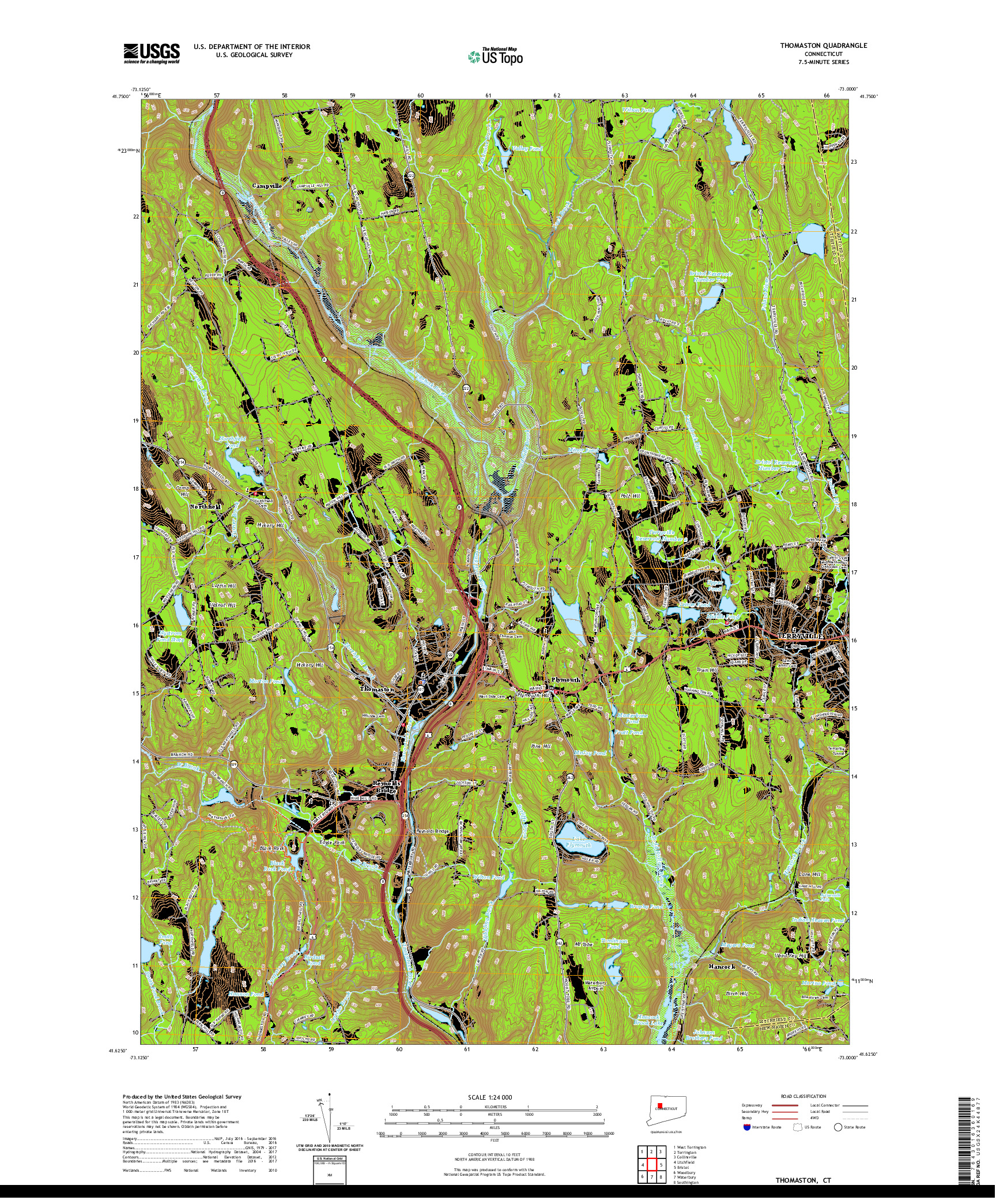USGS US TOPO 7.5-MINUTE MAP FOR THOMASTON, CT 2021
