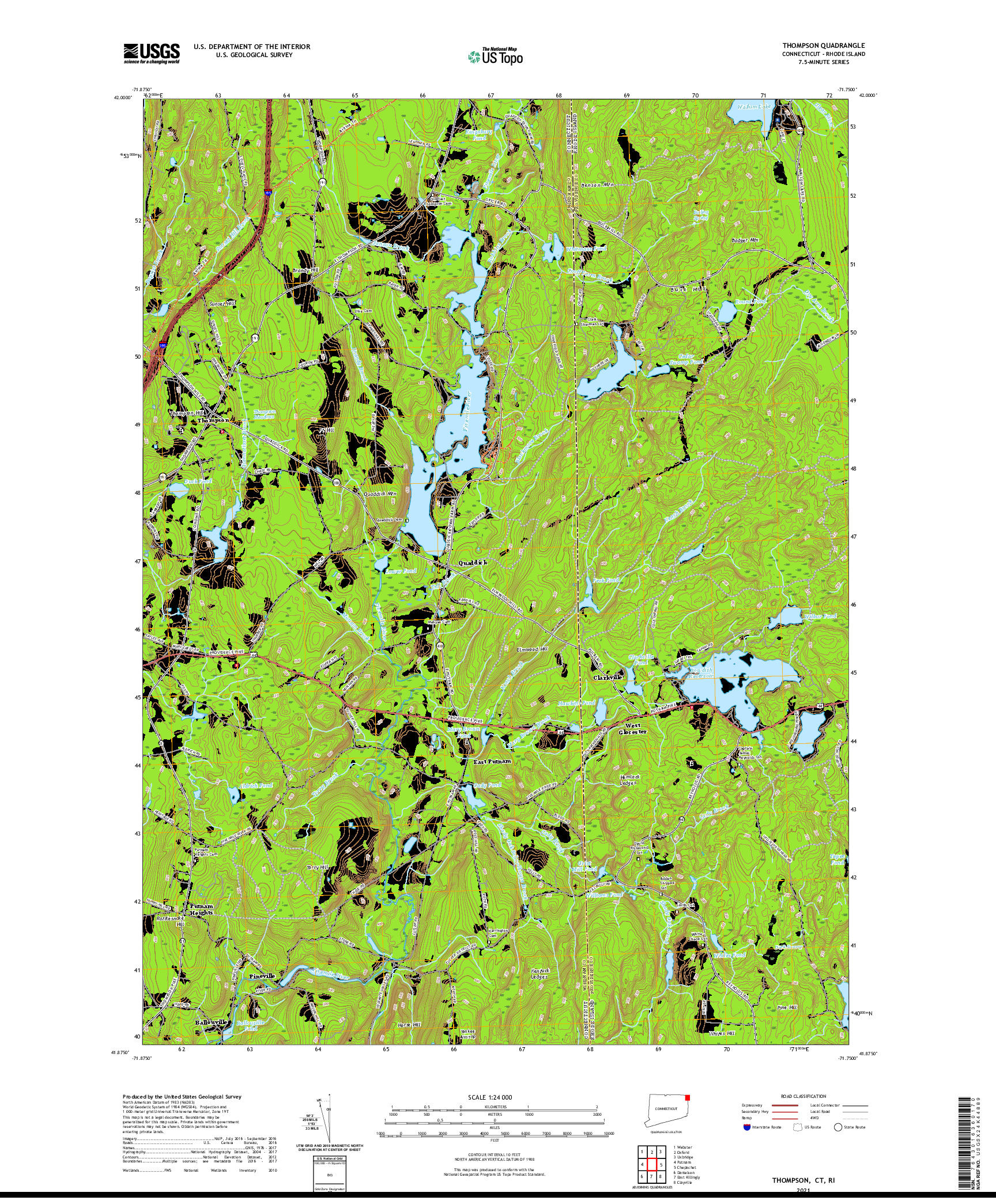 USGS US TOPO 7.5-MINUTE MAP FOR THOMPSON, CT,RI 2021