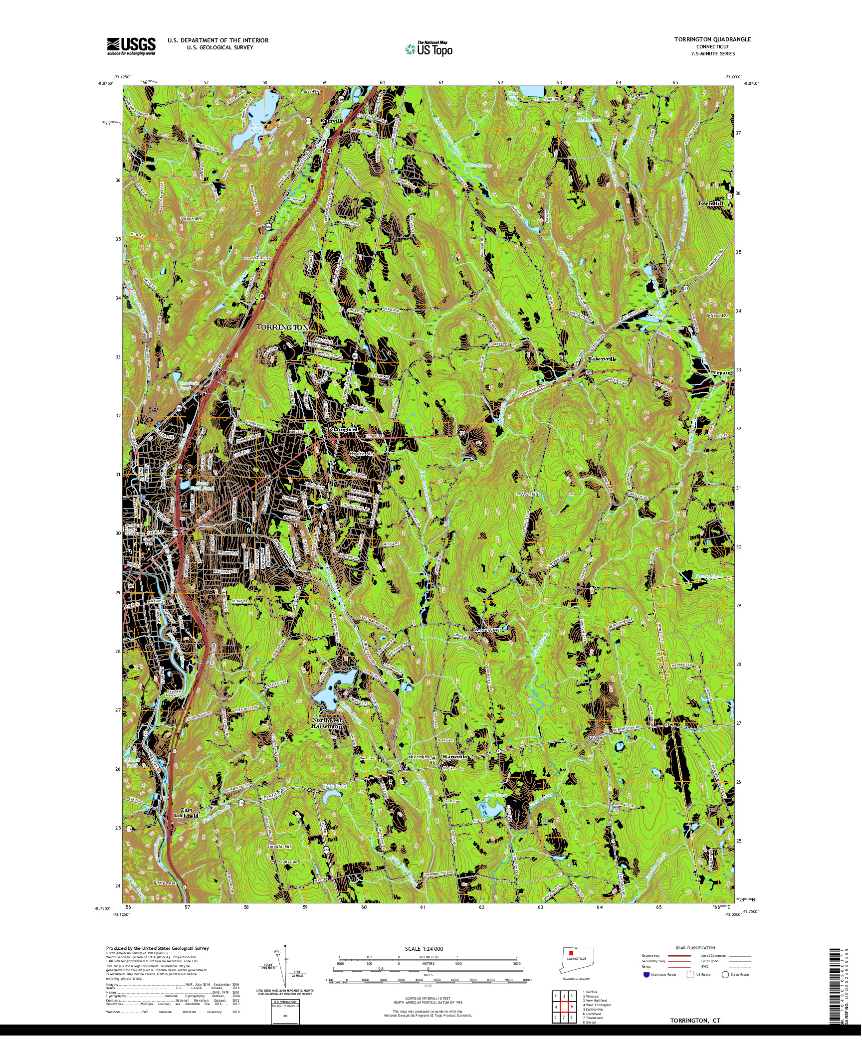 USGS US TOPO 7.5-MINUTE MAP FOR TORRINGTON, CT 2021