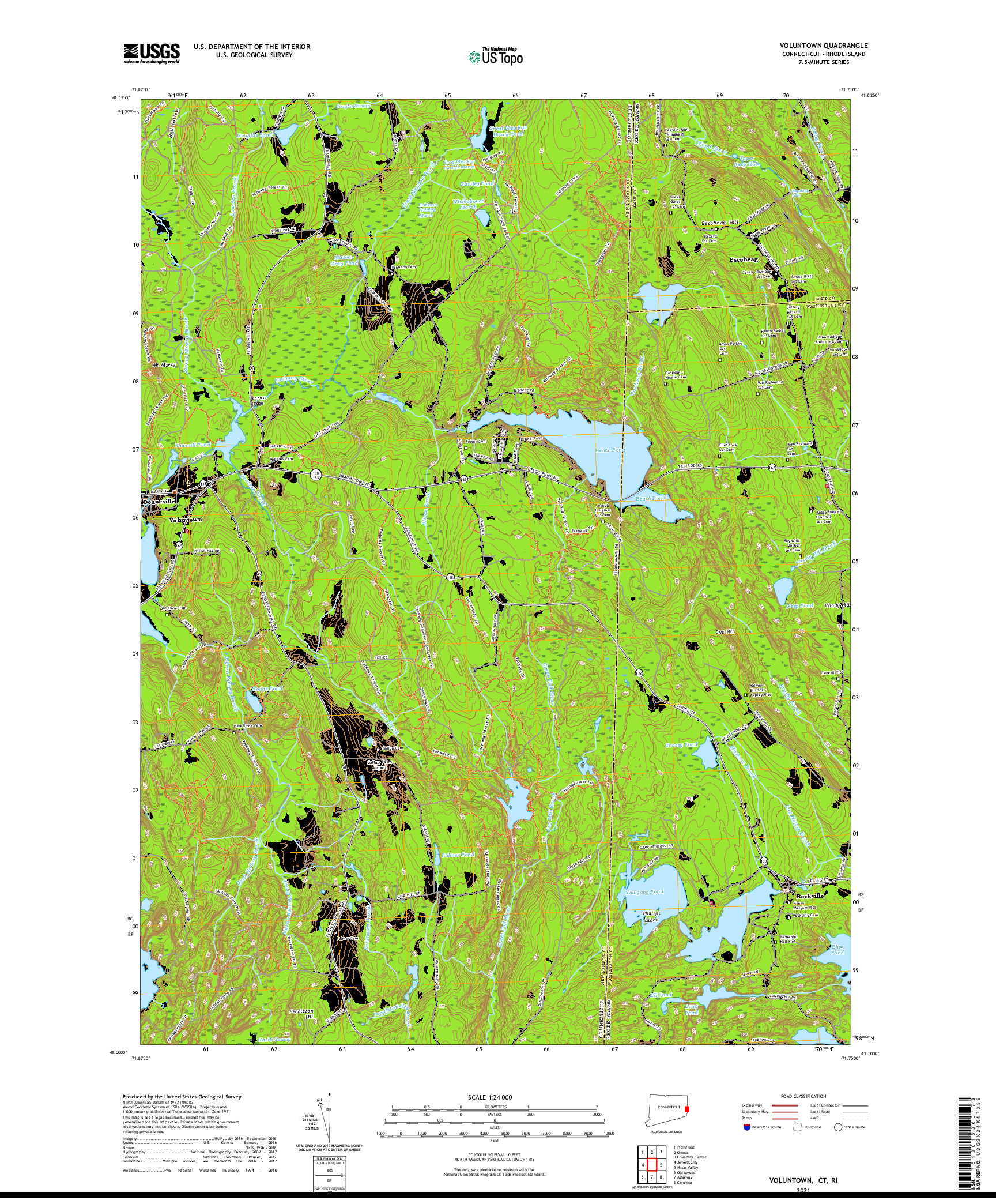 USGS US TOPO 7.5-MINUTE MAP FOR VOLUNTOWN, CT,RI 2021