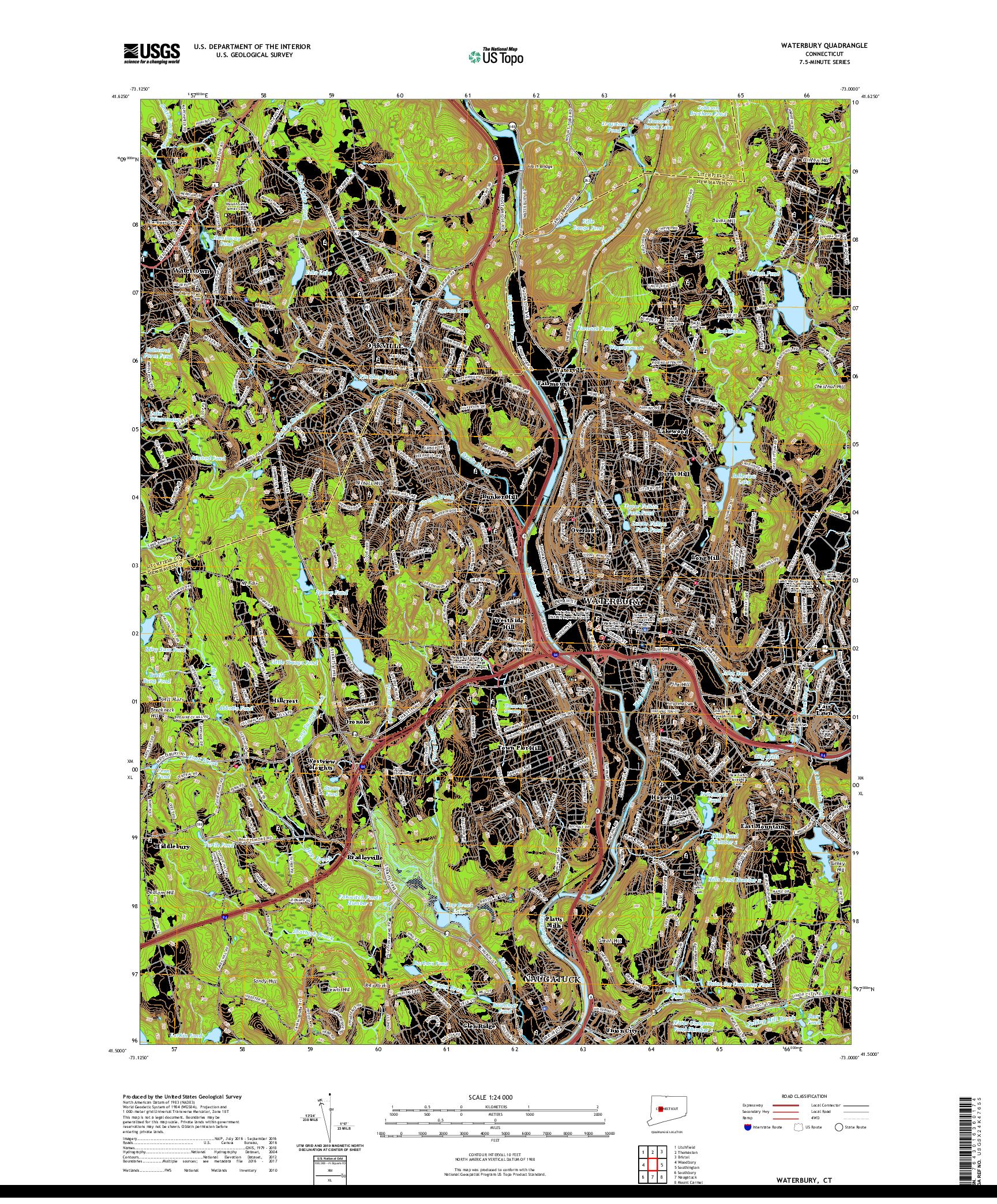 USGS US TOPO 7.5-MINUTE MAP FOR WATERBURY, CT 2021
