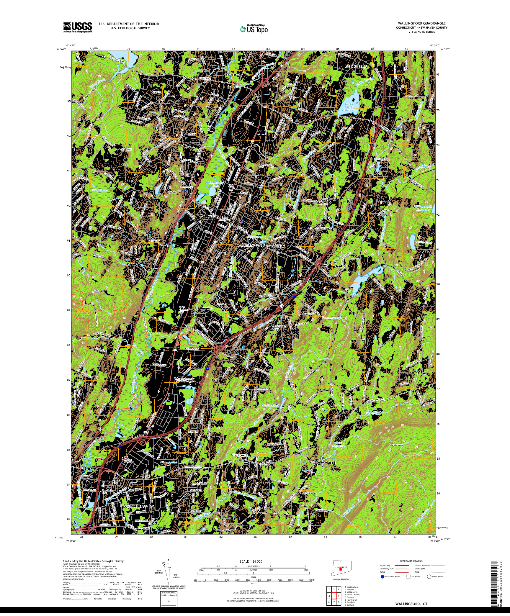 USGS US TOPO 7.5-MINUTE MAP FOR WALLINGFORD, CT 2021
