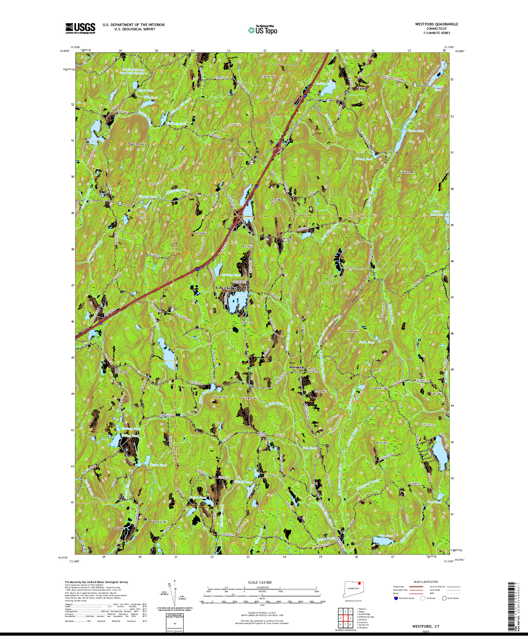 USGS US TOPO 7.5-MINUTE MAP FOR WESTFORD, CT 2021