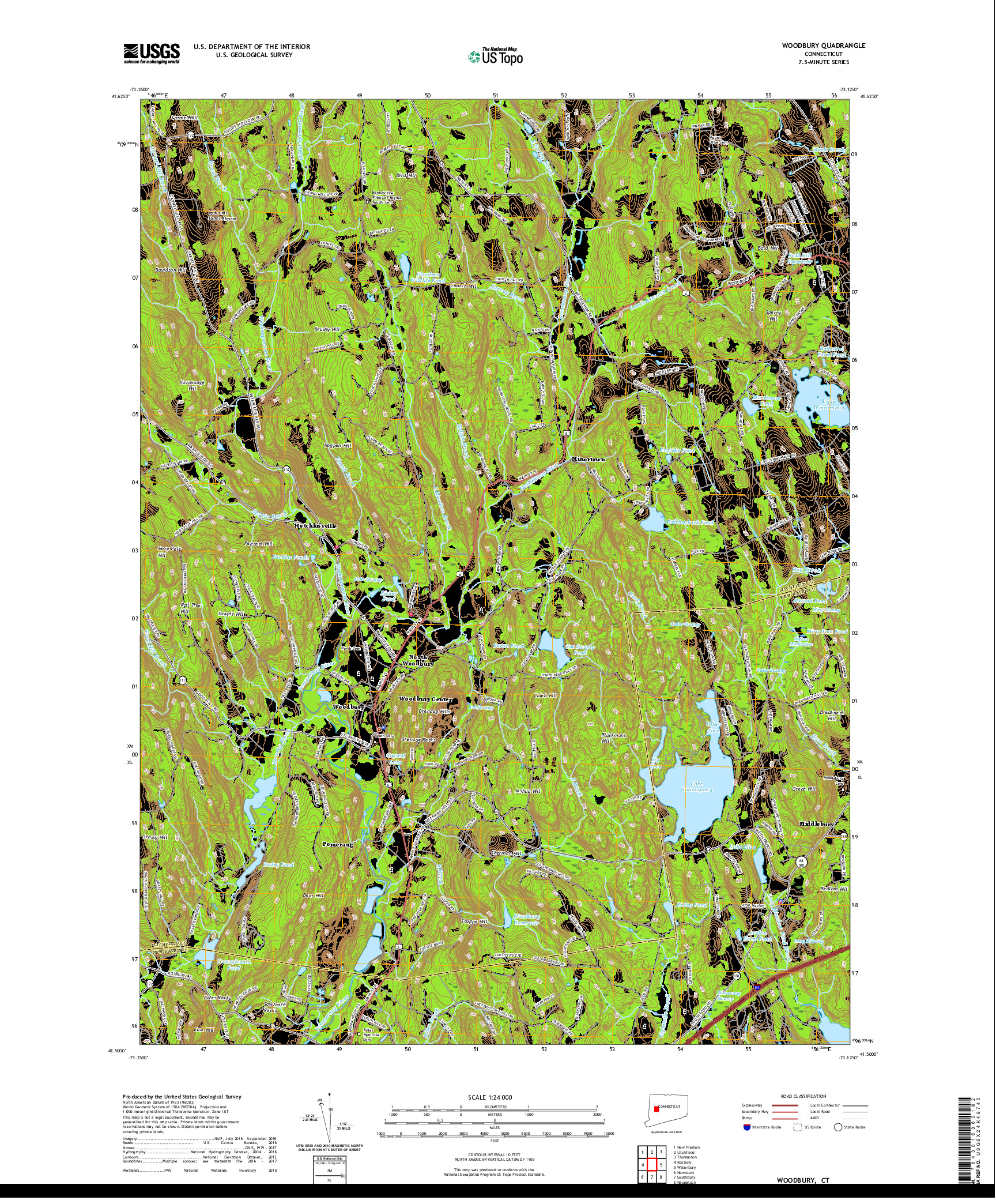 USGS US TOPO 7.5-MINUTE MAP FOR WOODBURY, CT 2021