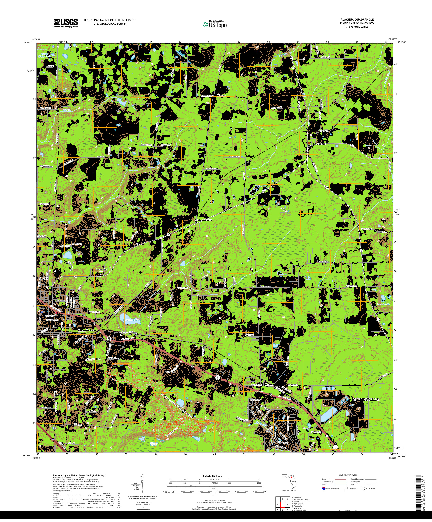 USGS US TOPO 7.5-MINUTE MAP FOR ALACHUA, FL 2021