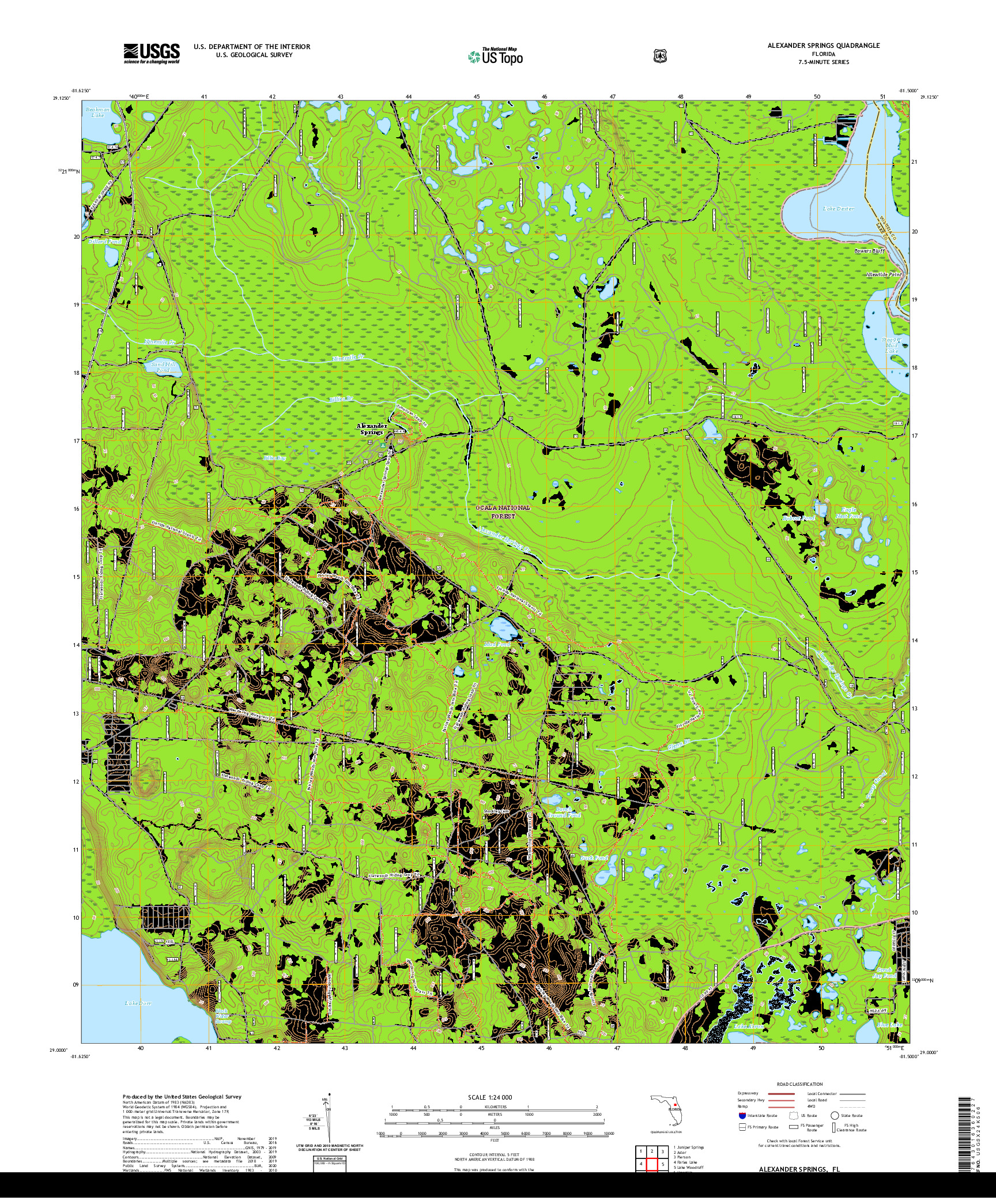 USGS US TOPO 7.5-MINUTE MAP FOR ALEXANDER SPRINGS, FL 2021