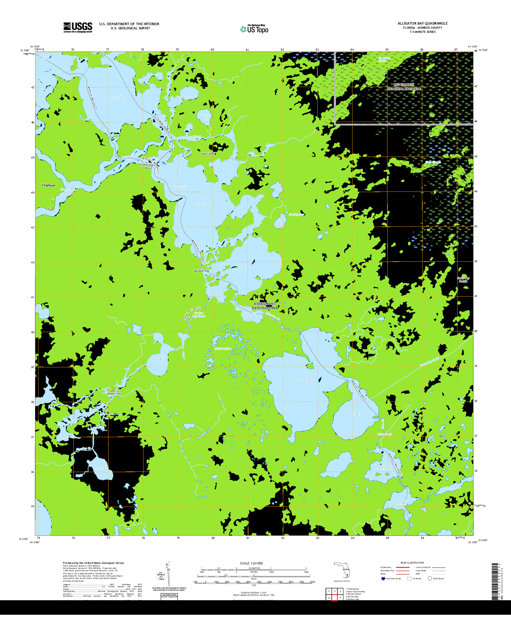 USGS US TOPO 7.5-MINUTE MAP FOR ALLIGATOR BAY, FL 2021