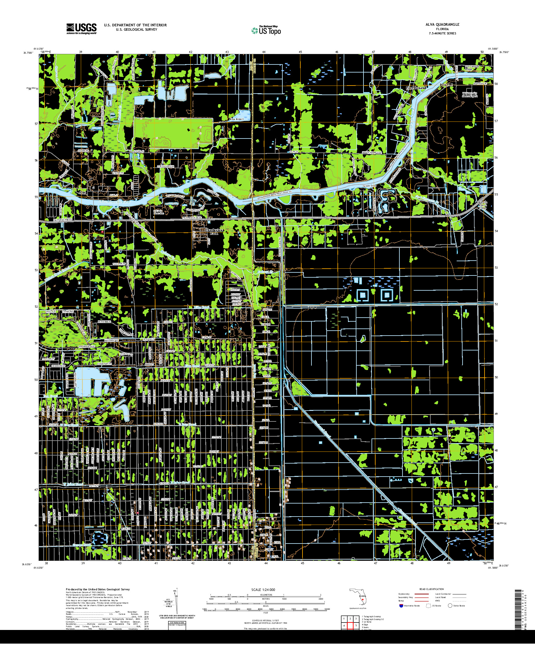 USGS US TOPO 7.5-MINUTE MAP FOR ALVA, FL 2021