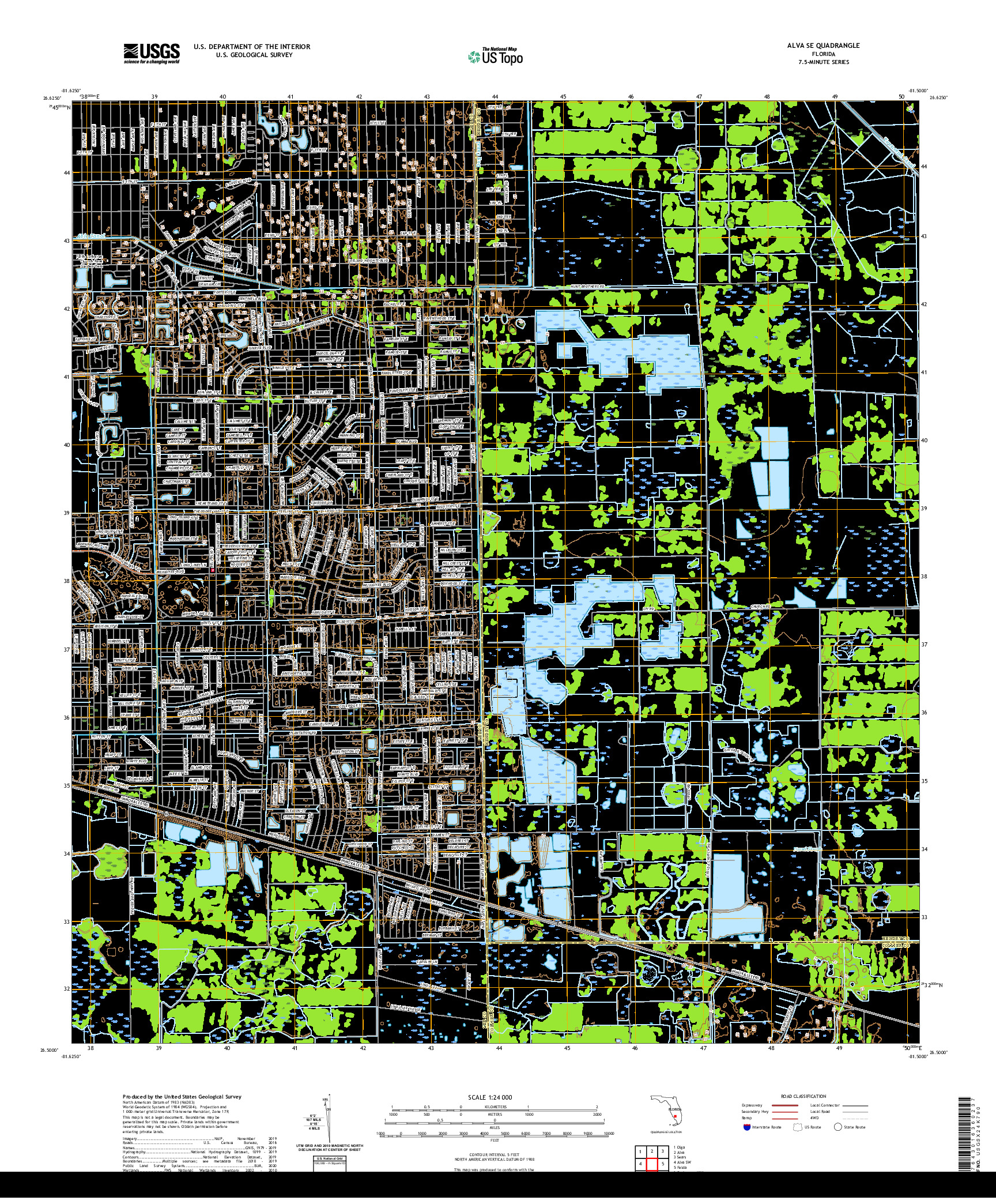 USGS US TOPO 7.5-MINUTE MAP FOR ALVA SE, FL 2021