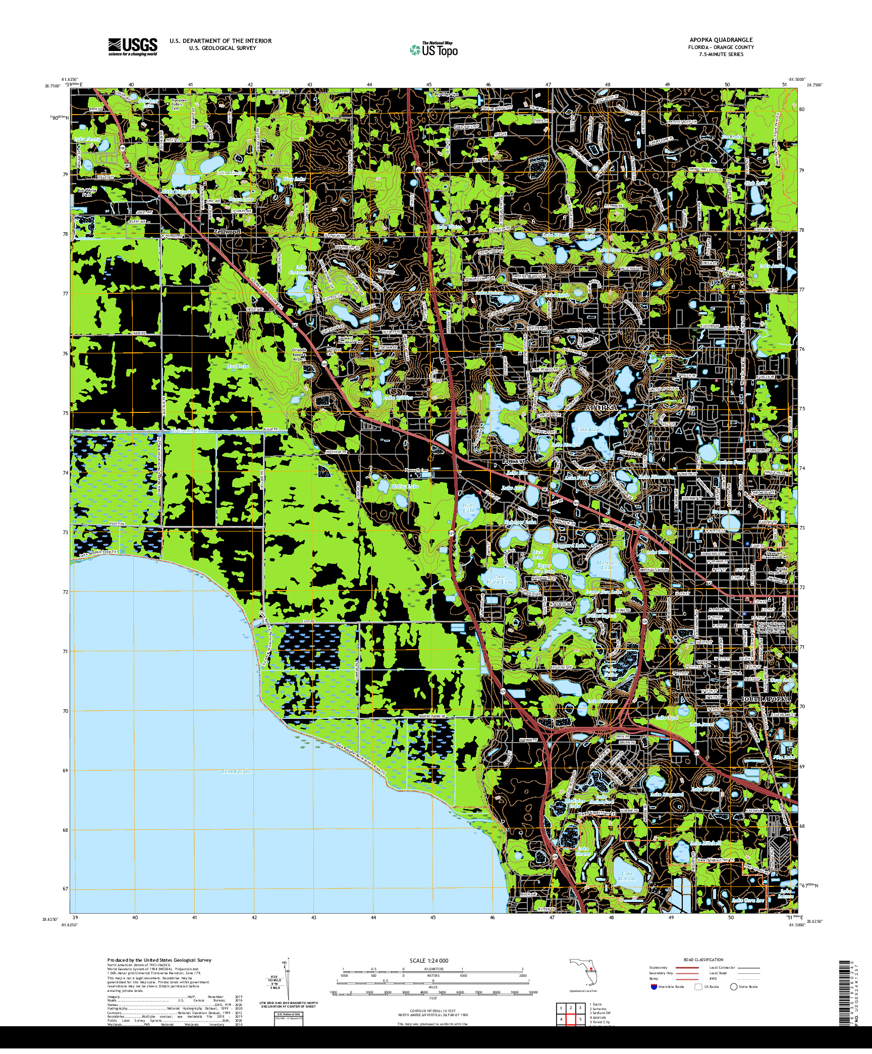 USGS US TOPO 7.5-MINUTE MAP FOR APOPKA, FL 2021