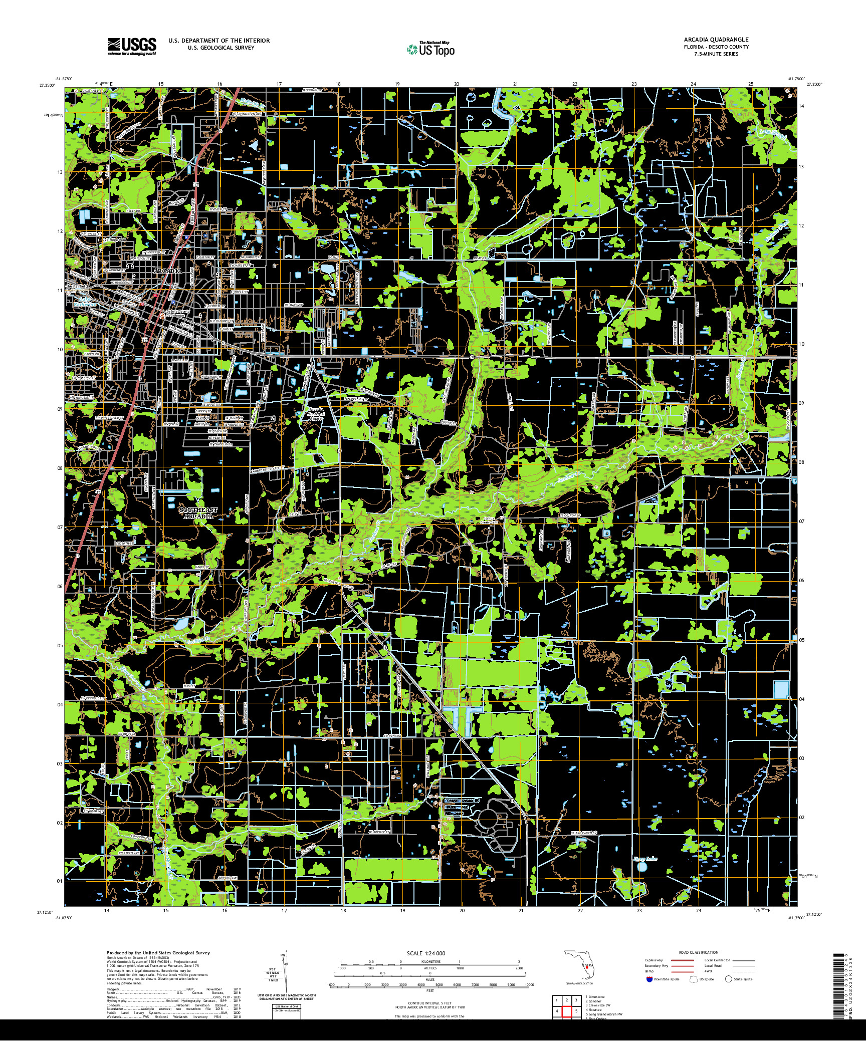 USGS US TOPO 7.5-MINUTE MAP FOR ARCADIA, FL 2021