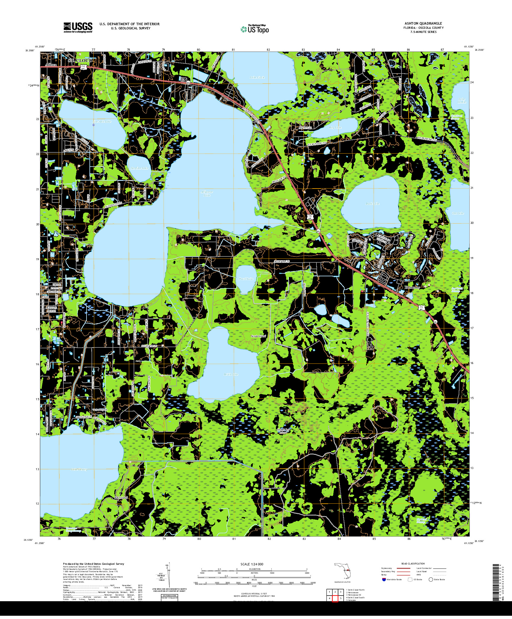 USGS US TOPO 7.5-MINUTE MAP FOR ASHTON, FL 2021