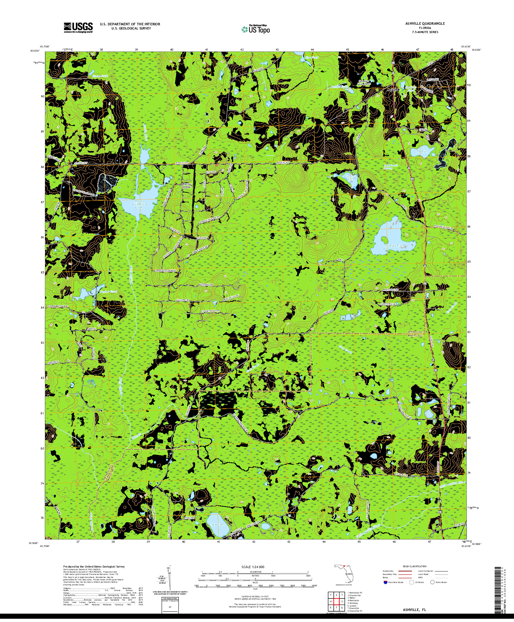 USGS US TOPO 7.5-MINUTE MAP FOR ASHVILLE, FL 2021