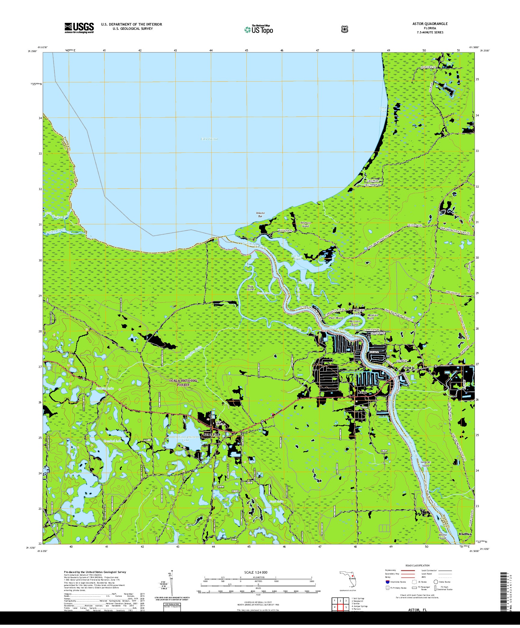 USGS US TOPO 7.5-MINUTE MAP FOR ASTOR, FL 2021