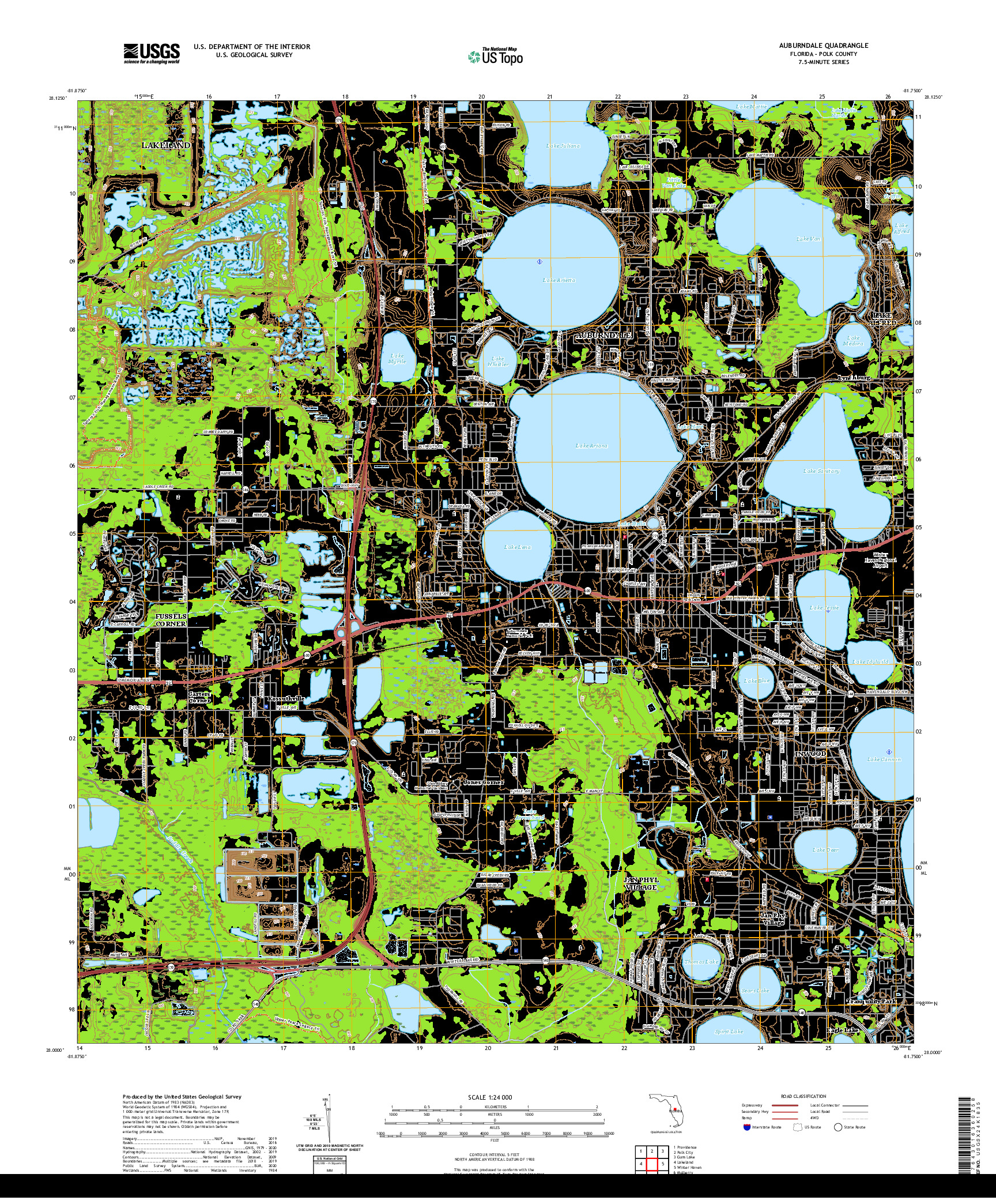 USGS US TOPO 7.5-MINUTE MAP FOR AUBURNDALE, FL 2021