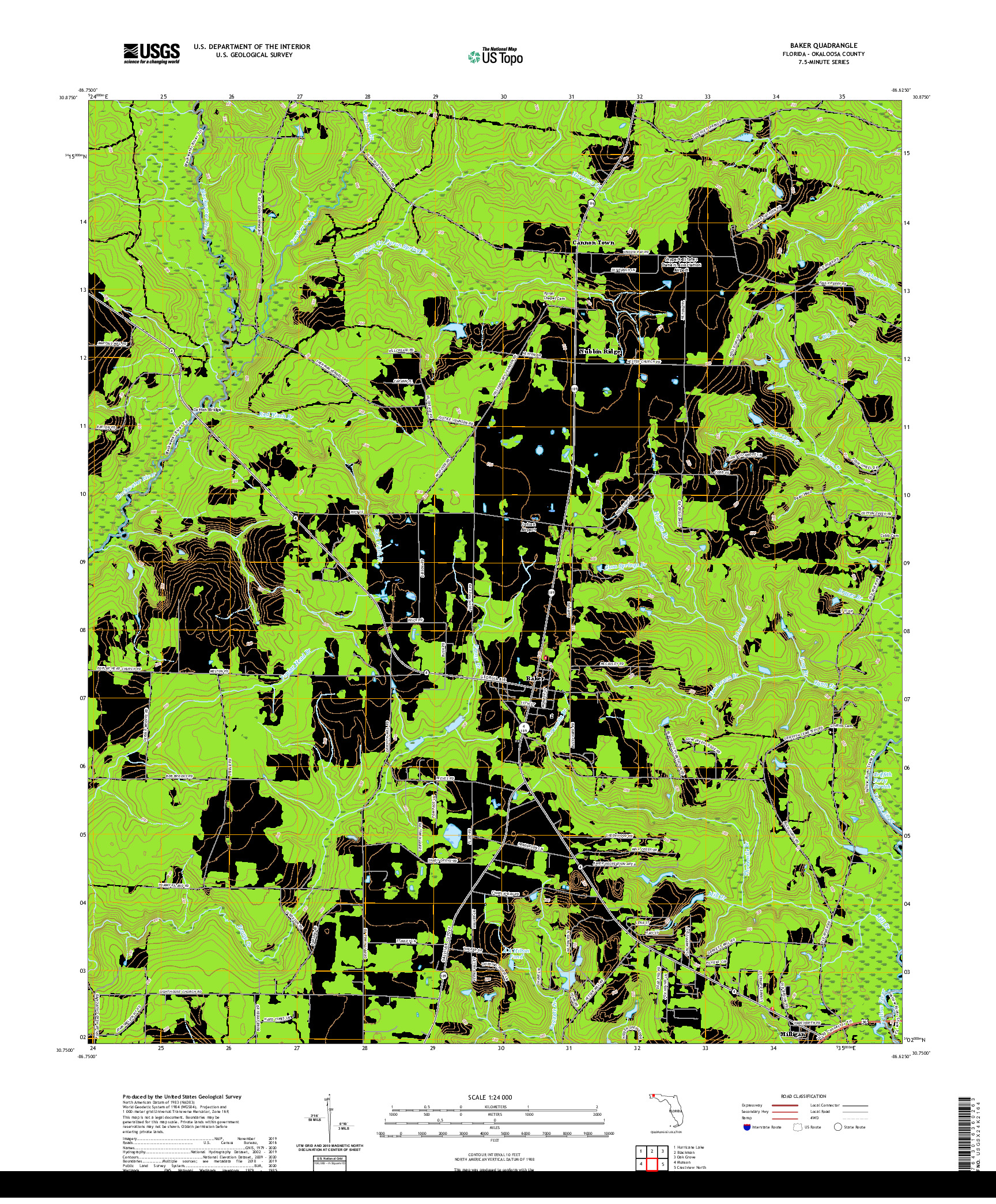 USGS US TOPO 7.5-MINUTE MAP FOR BAKER, FL 2021