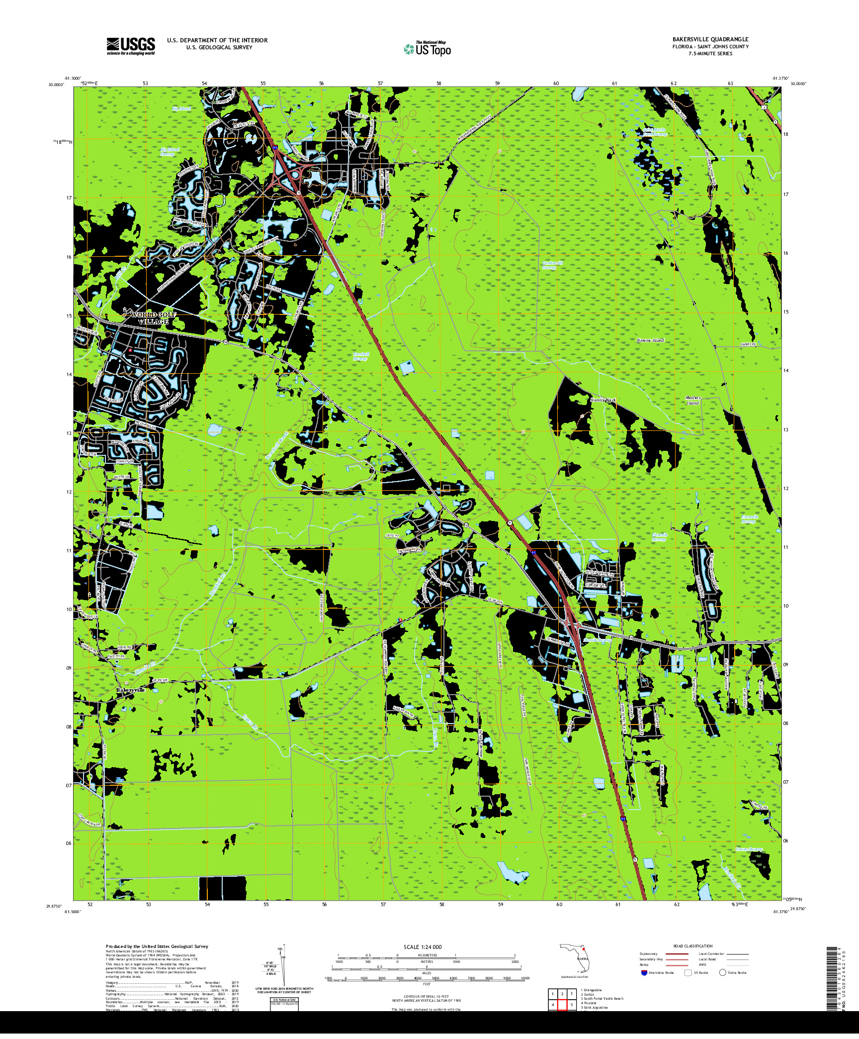 USGS US TOPO 7.5-MINUTE MAP FOR BAKERSVILLE, FL 2021