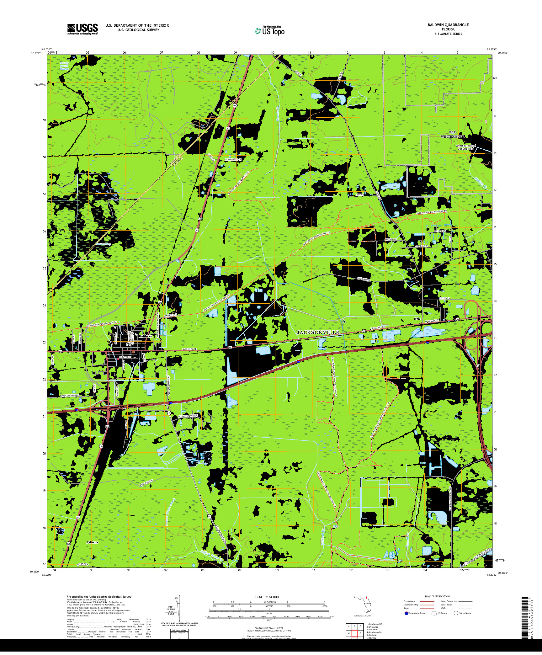 USGS US TOPO 7.5-MINUTE MAP FOR BALDWIN, FL 2021