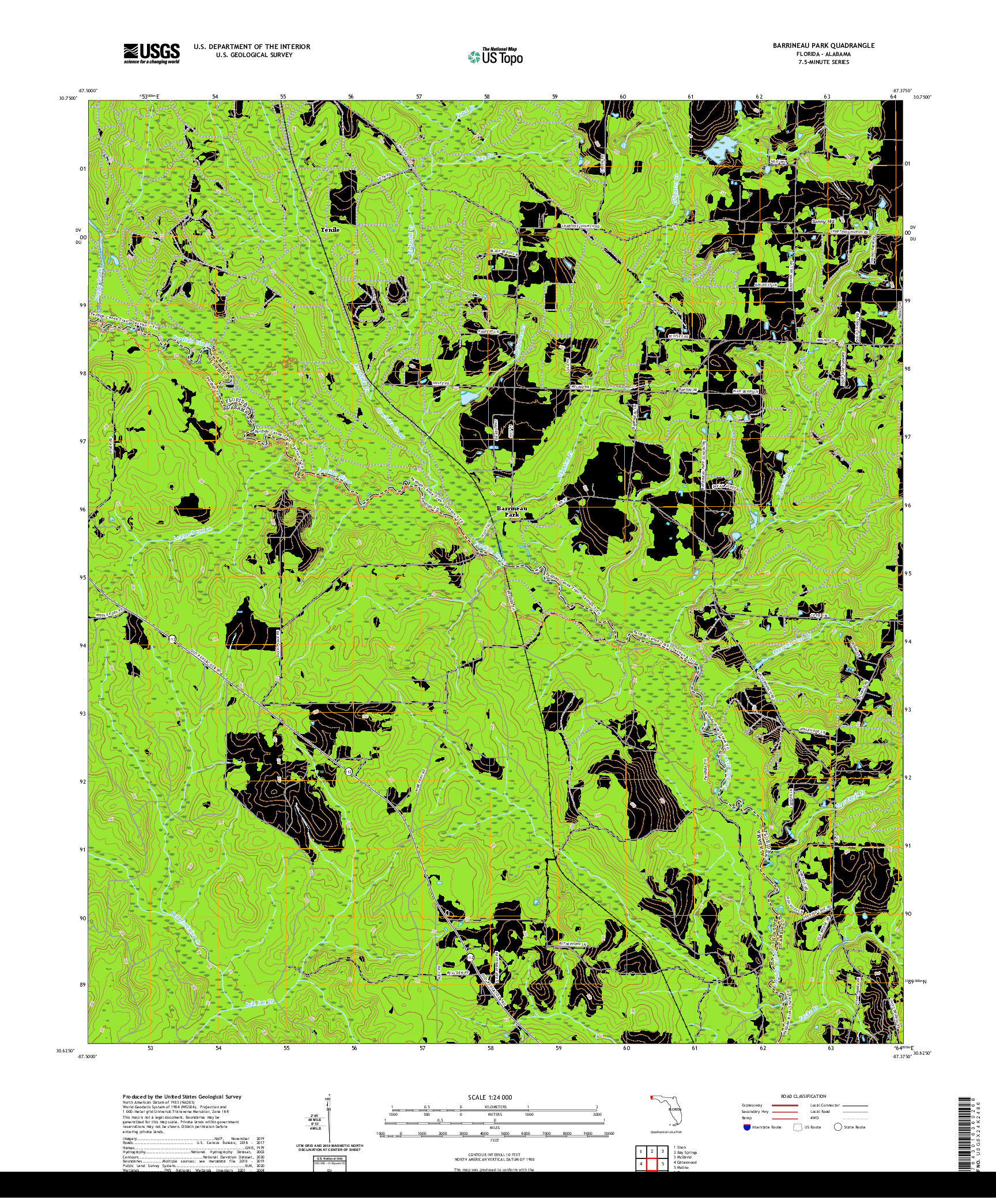 USGS US TOPO 7.5-MINUTE MAP FOR BARRINEAU PARK, FL,AL 2021