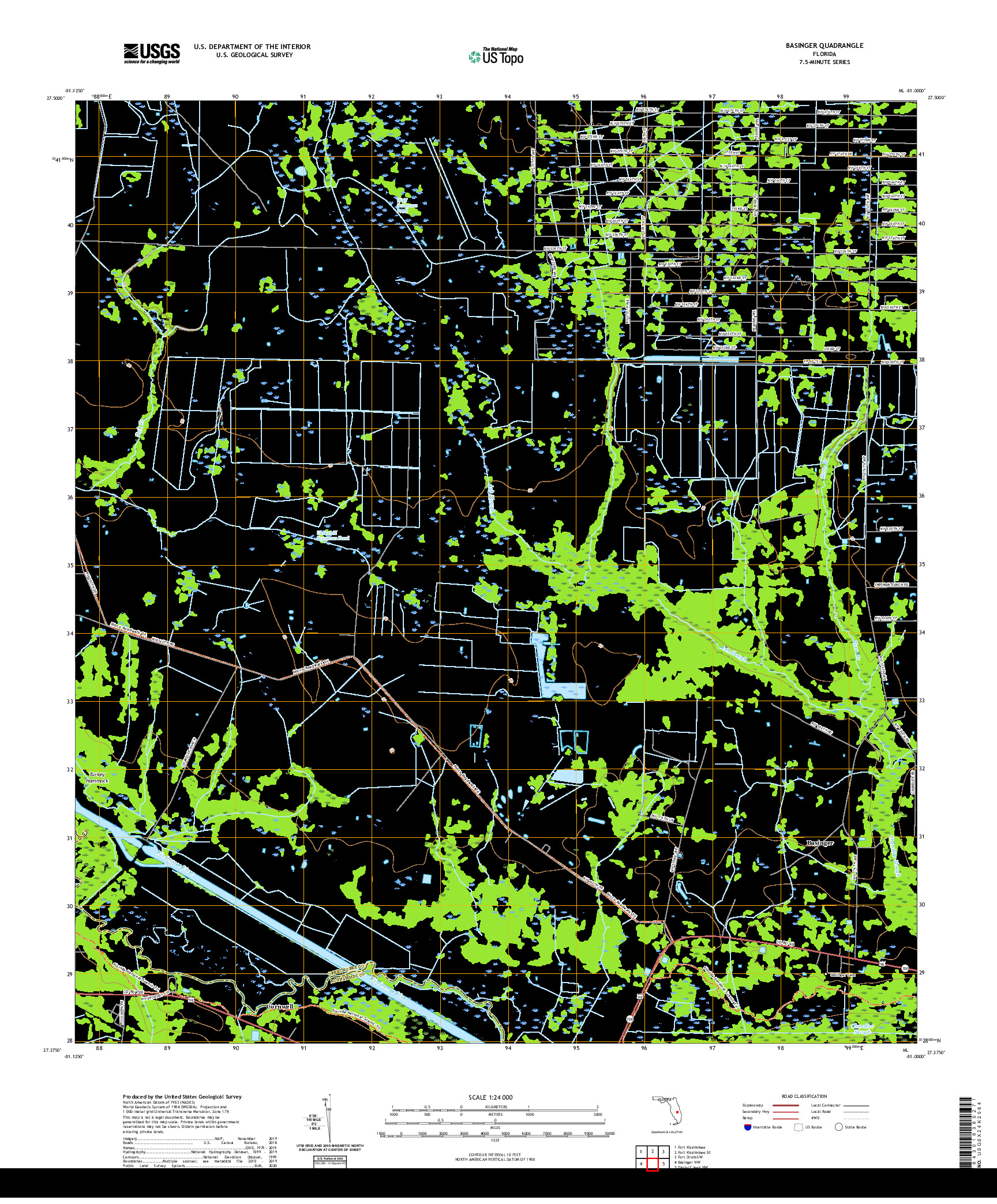 USGS US TOPO 7.5-MINUTE MAP FOR BASINGER, FL 2021