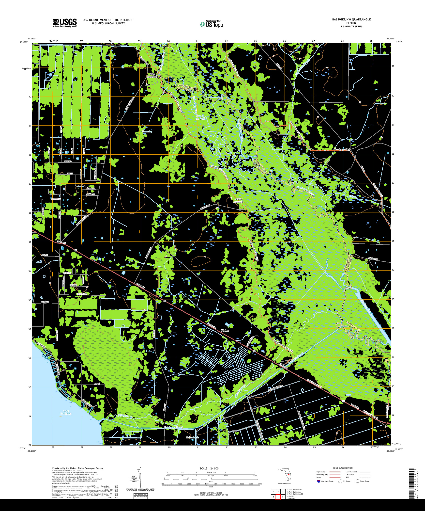 USGS US TOPO 7.5-MINUTE MAP FOR BASINGER NW, FL 2021