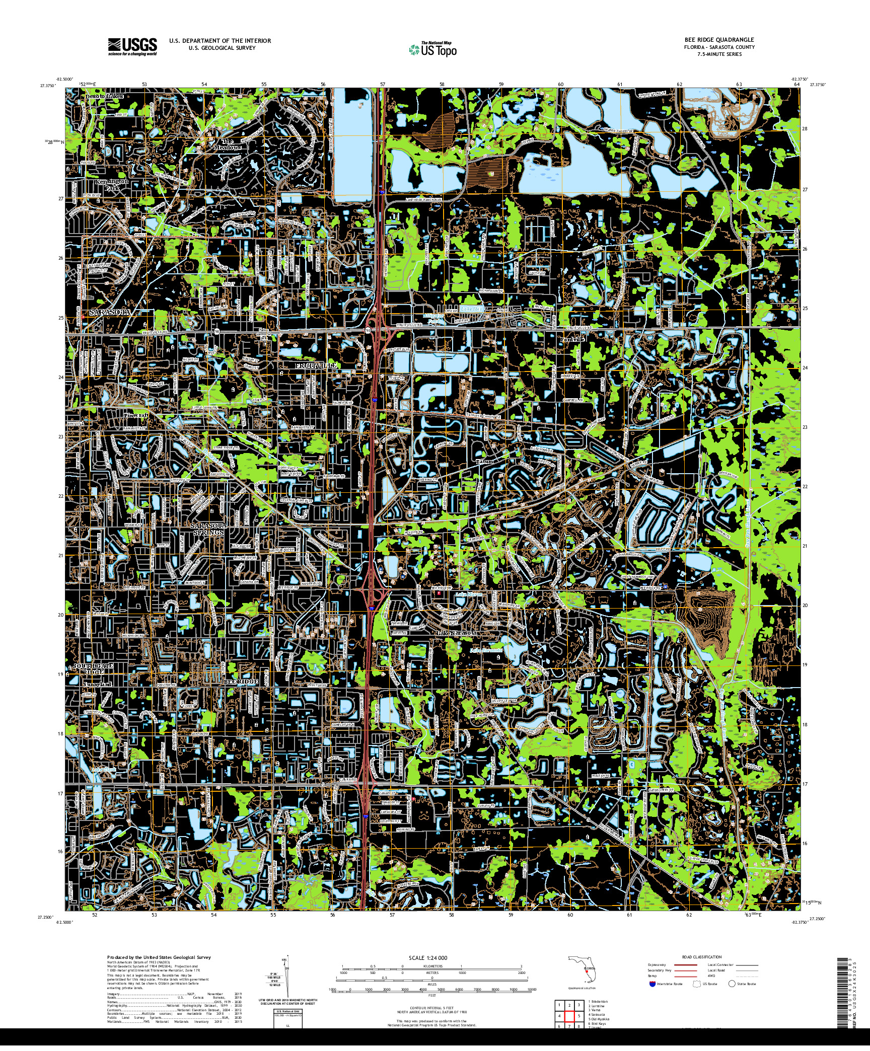 USGS US TOPO 7.5-MINUTE MAP FOR BEE RIDGE, FL 2021