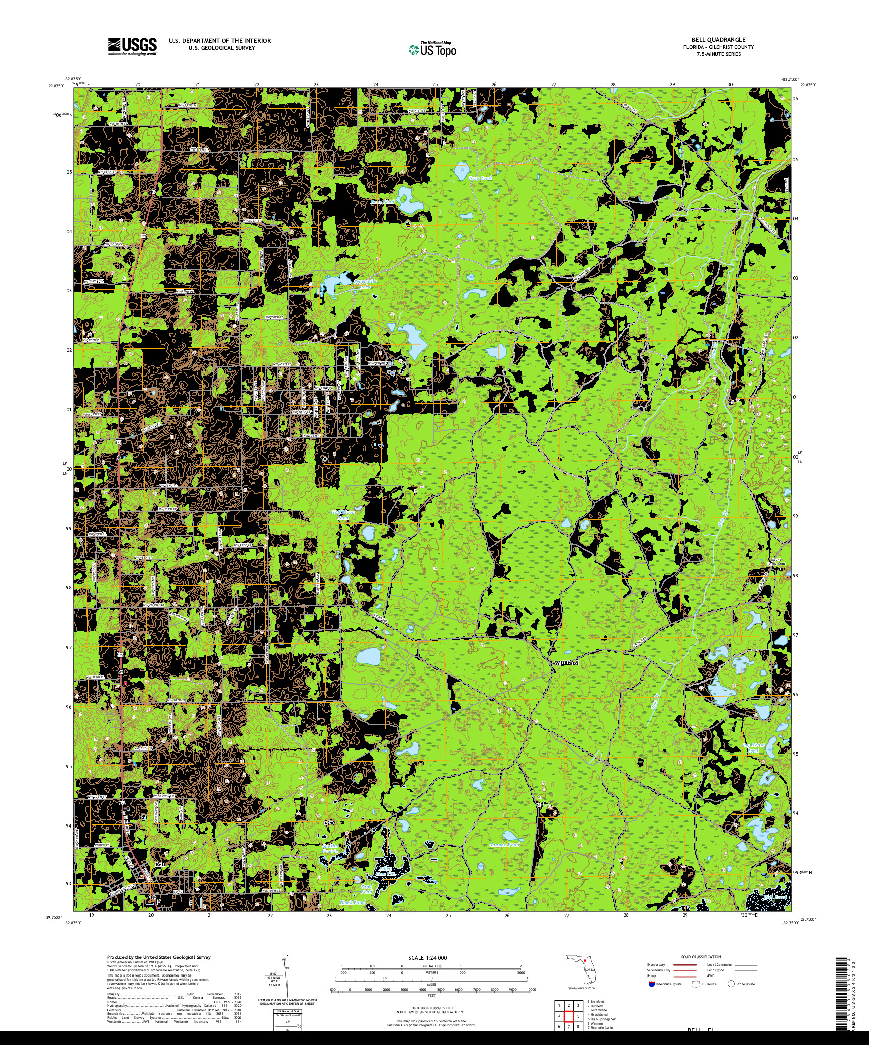 USGS US TOPO 7.5-MINUTE MAP FOR BELL, FL 2021