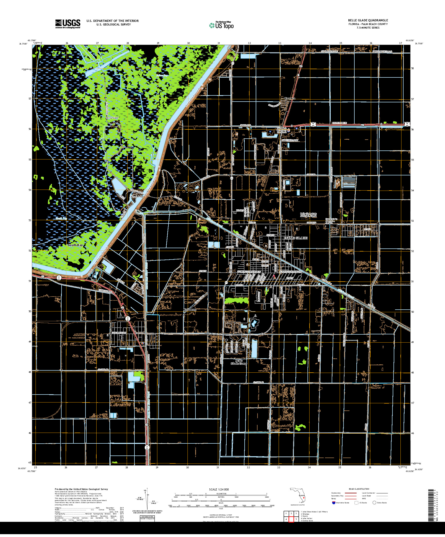 USGS US TOPO 7.5-MINUTE MAP FOR BELLE GLADE, FL 2021