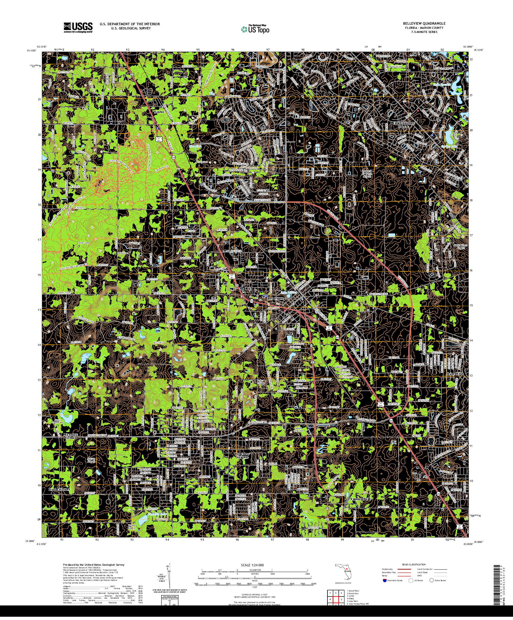 USGS US TOPO 7.5-MINUTE MAP FOR BELLEVIEW, FL 2021