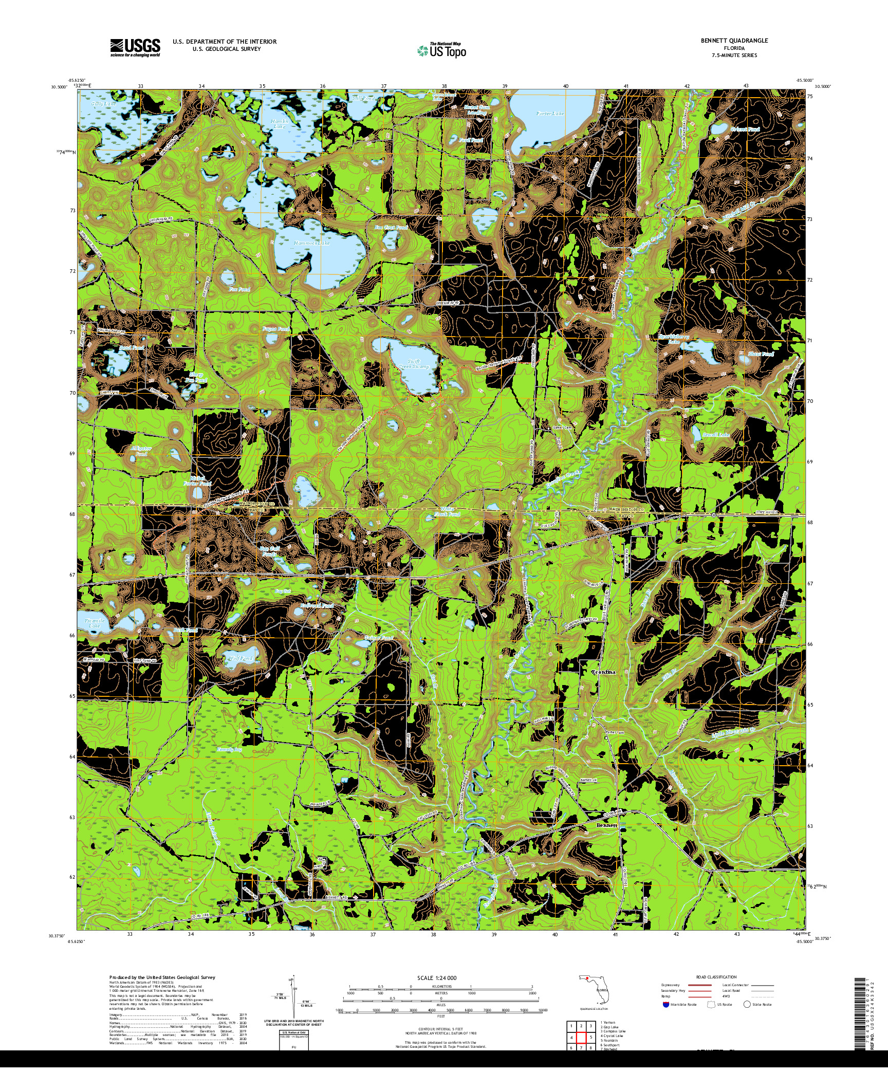 USGS US TOPO 7.5-MINUTE MAP FOR BENNETT, FL 2021