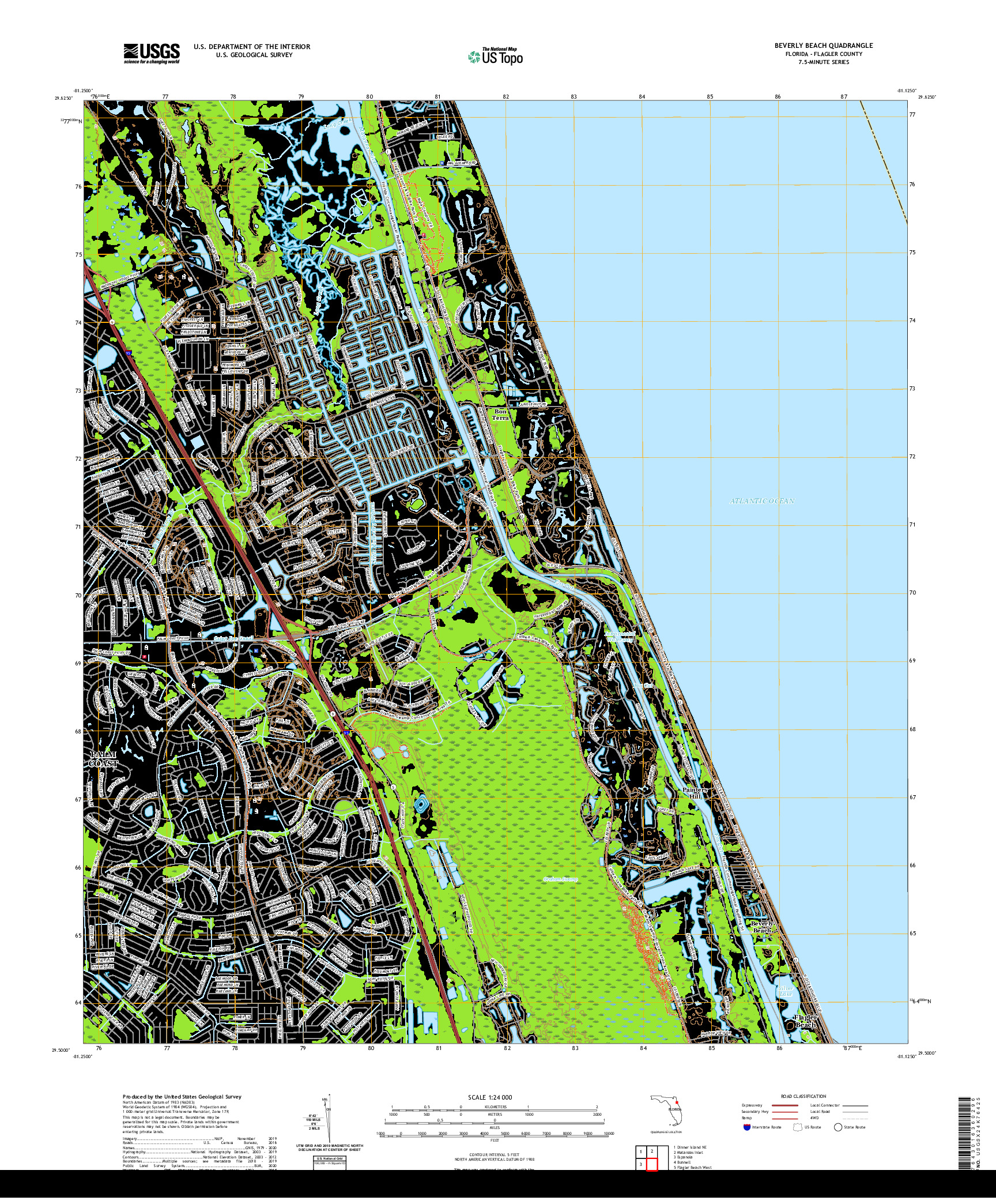 USGS US TOPO 7.5-MINUTE MAP FOR BEVERLY BEACH, FL 2021