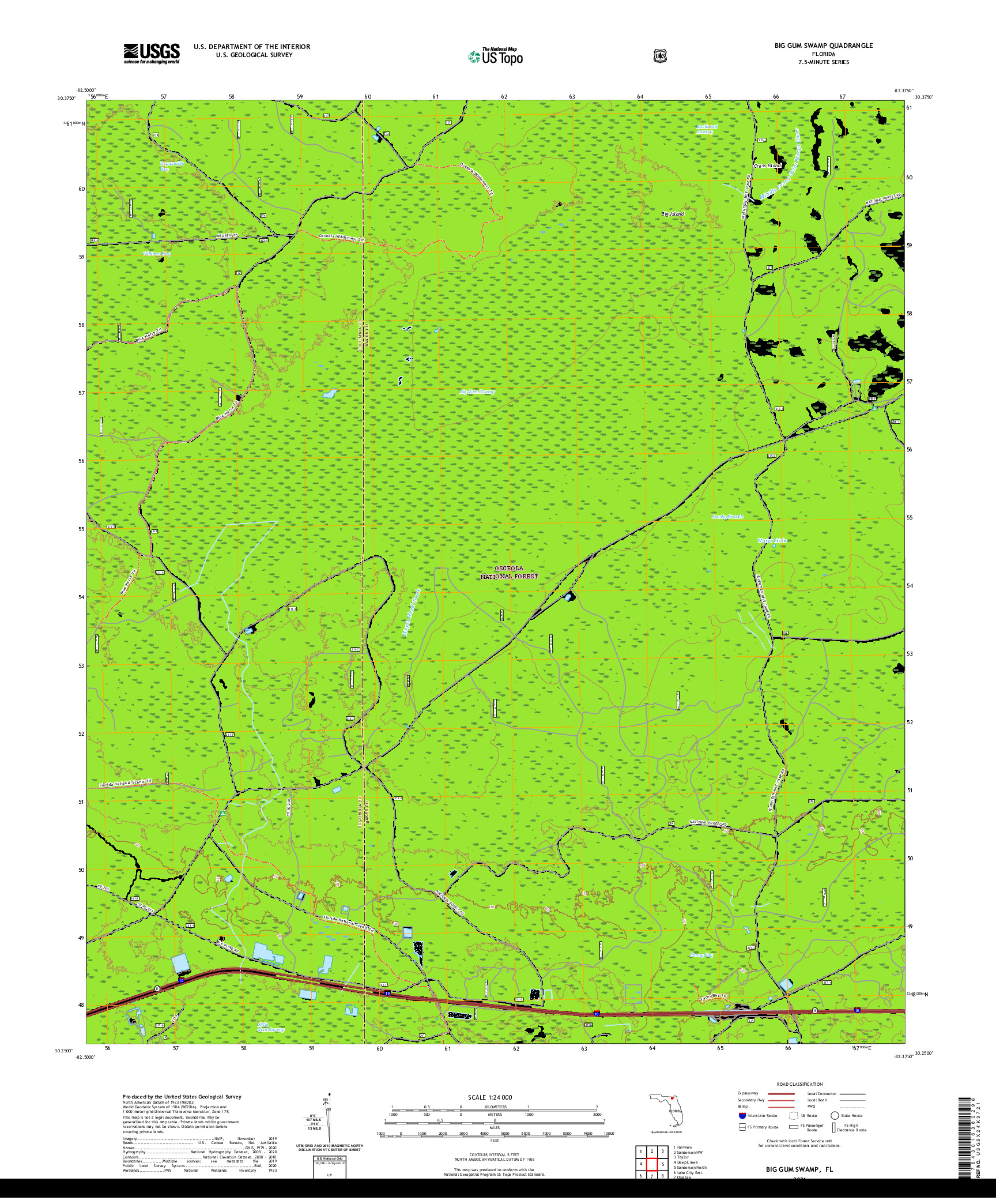 USGS US TOPO 7.5-MINUTE MAP FOR BIG GUM SWAMP, FL 2021