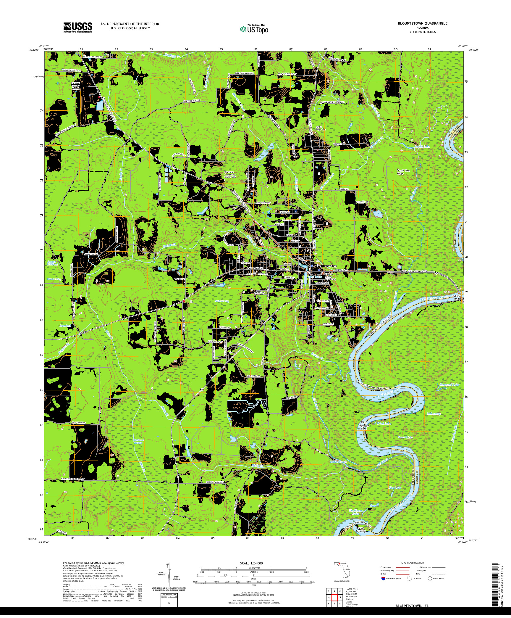 USGS US TOPO 7.5-MINUTE MAP FOR BLOUNTSTOWN, FL 2021