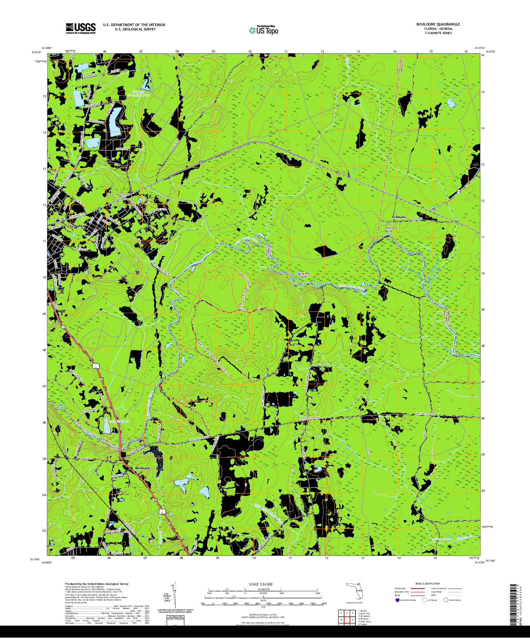 USGS US TOPO 7.5-MINUTE MAP FOR BOULOGNE, FL,GA 2021