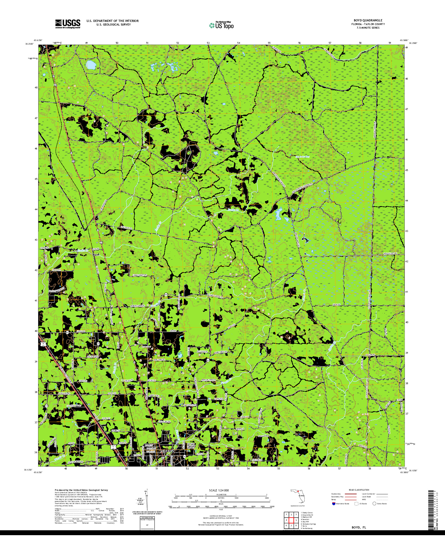 USGS US TOPO 7.5-MINUTE MAP FOR BOYD, FL 2021