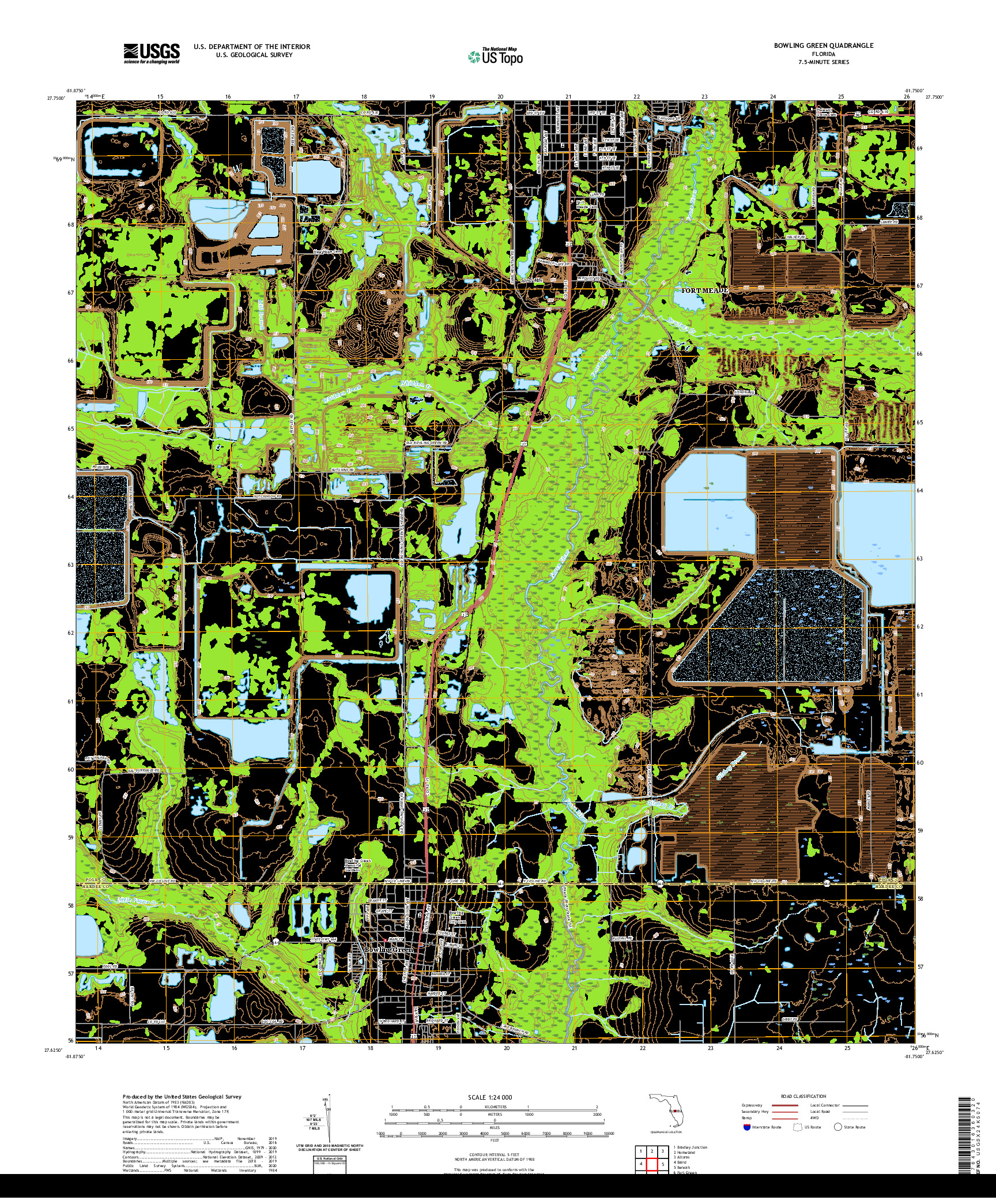 USGS US TOPO 7.5-MINUTE MAP FOR BOWLING GREEN, FL 2021