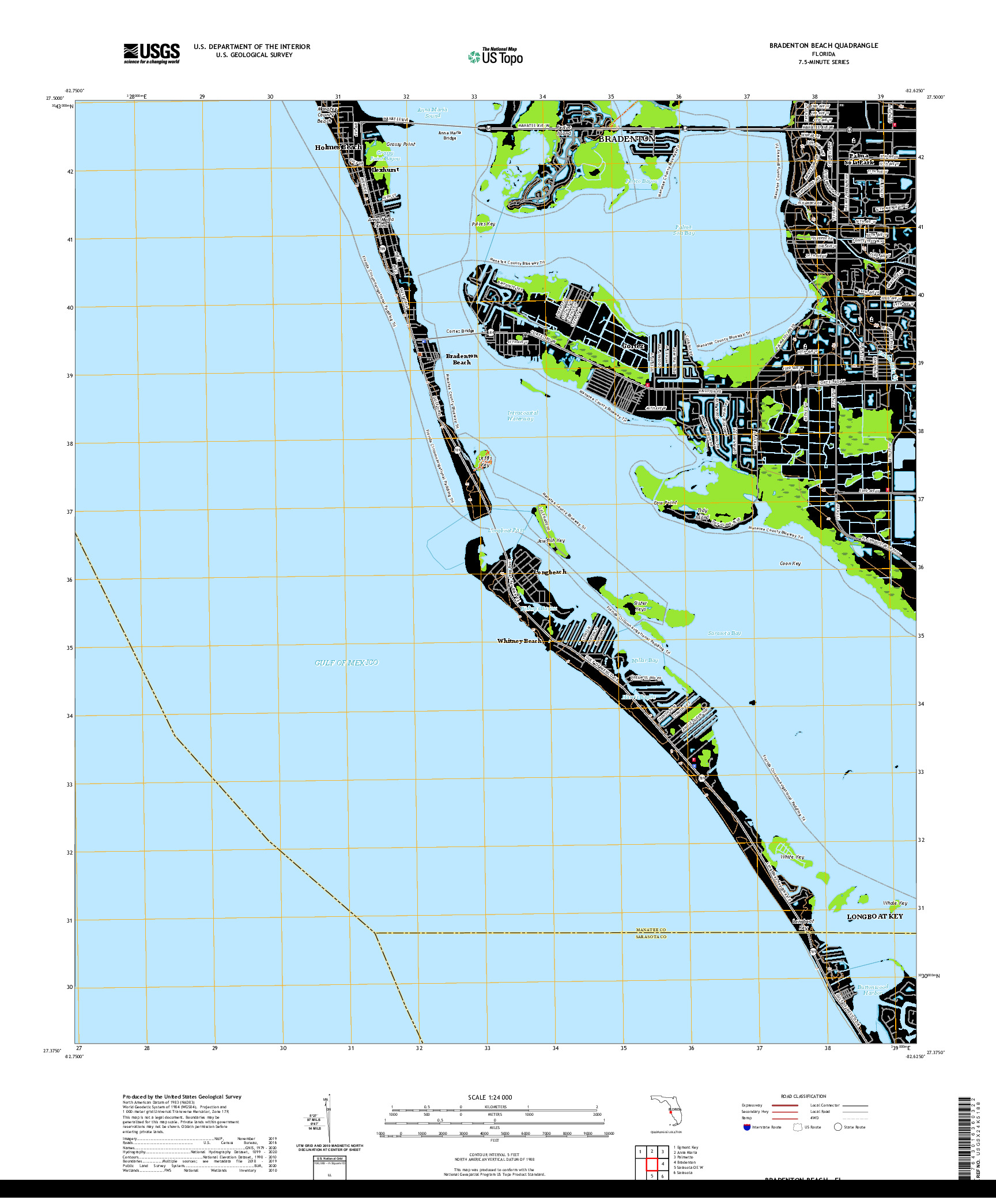 USGS US TOPO 7.5-MINUTE MAP FOR BRADENTON BEACH, FL 2021