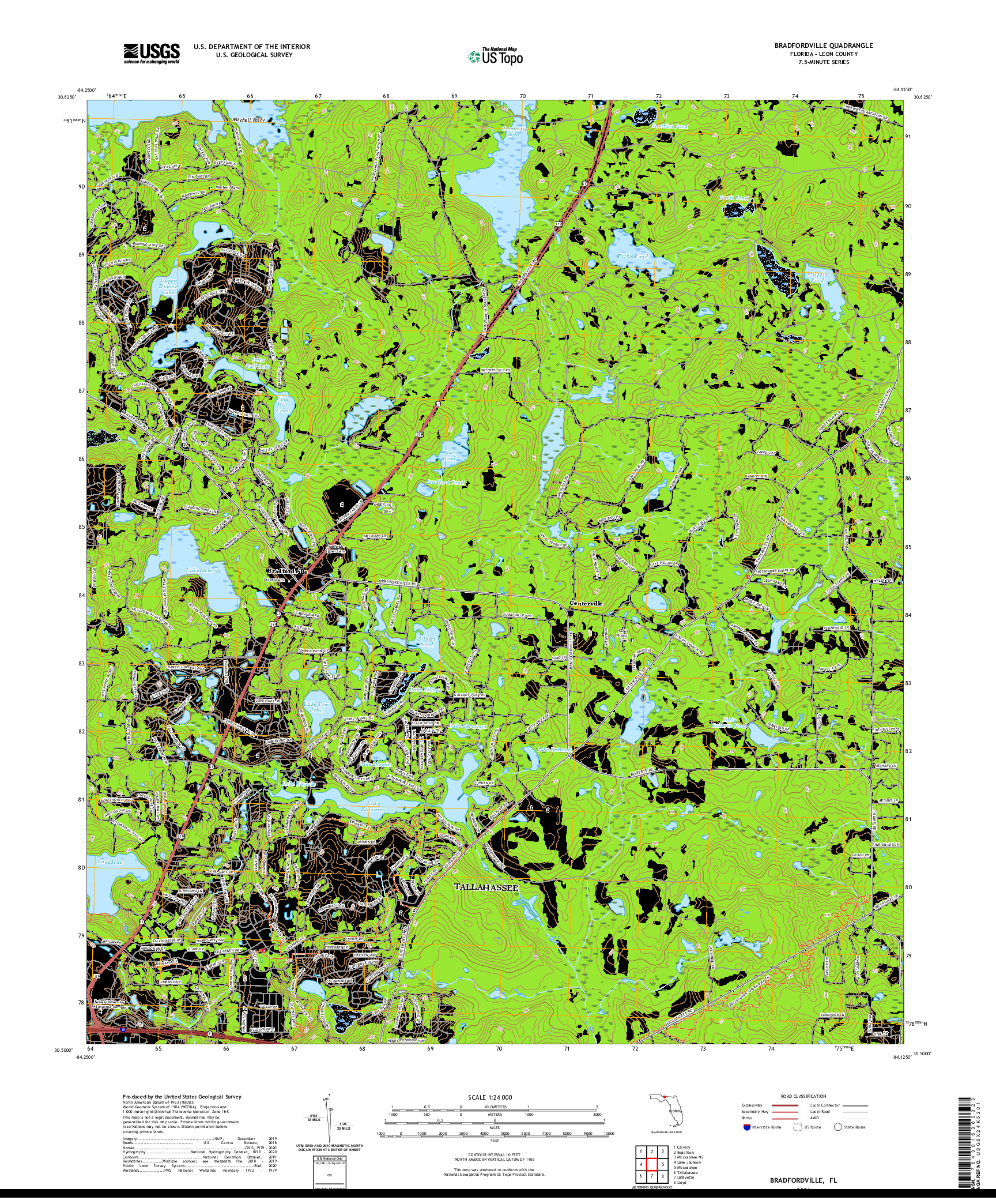 USGS US TOPO 7.5-MINUTE MAP FOR BRADFORDVILLE, FL 2021