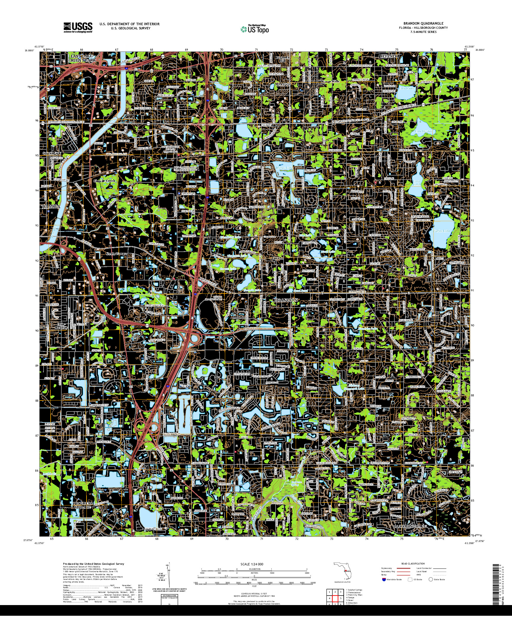 USGS US TOPO 7.5-MINUTE MAP FOR BRANDON, FL 2021